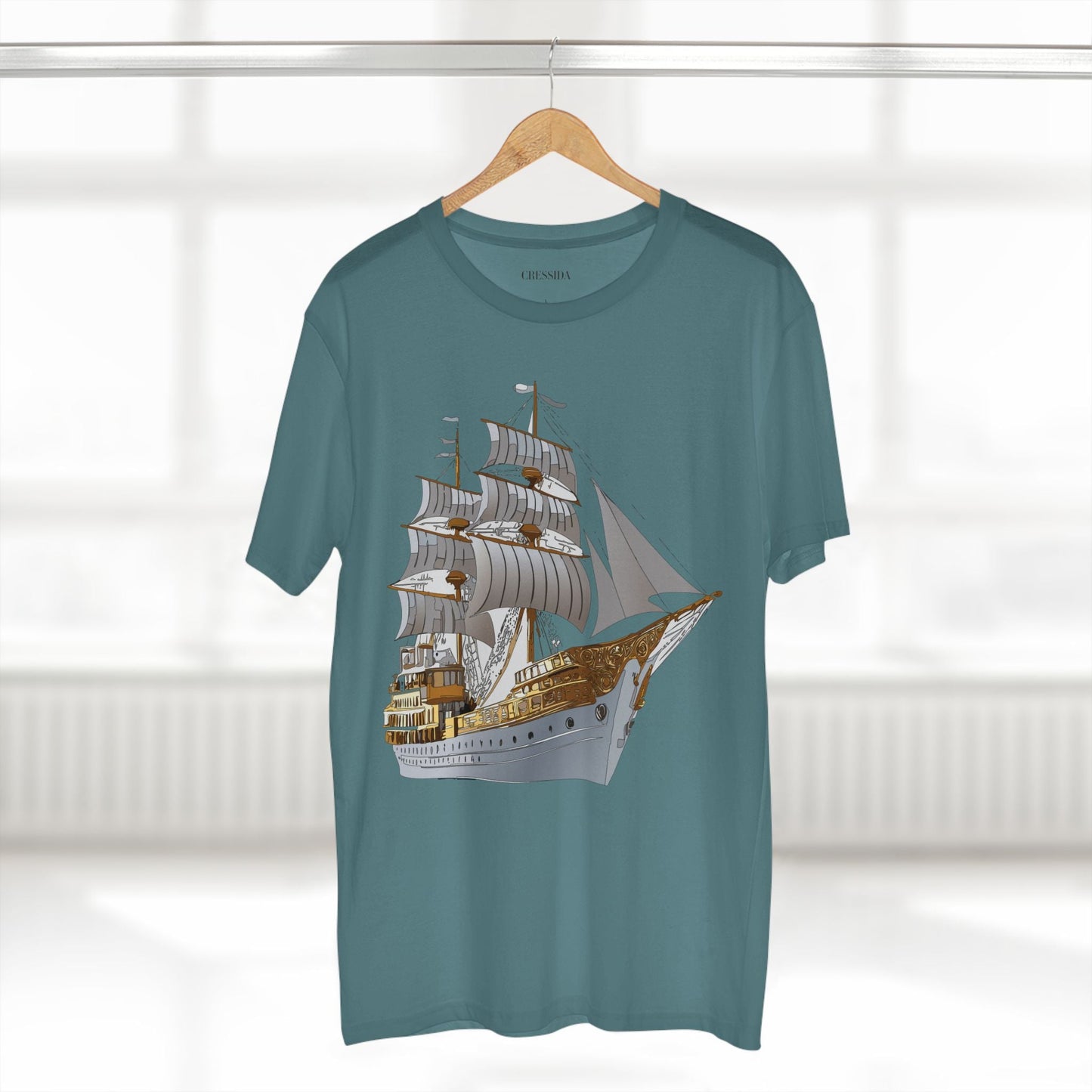 Ship Graphic Unisex 100 Cotton T-Shirt with Gold Frigate Art Design 5