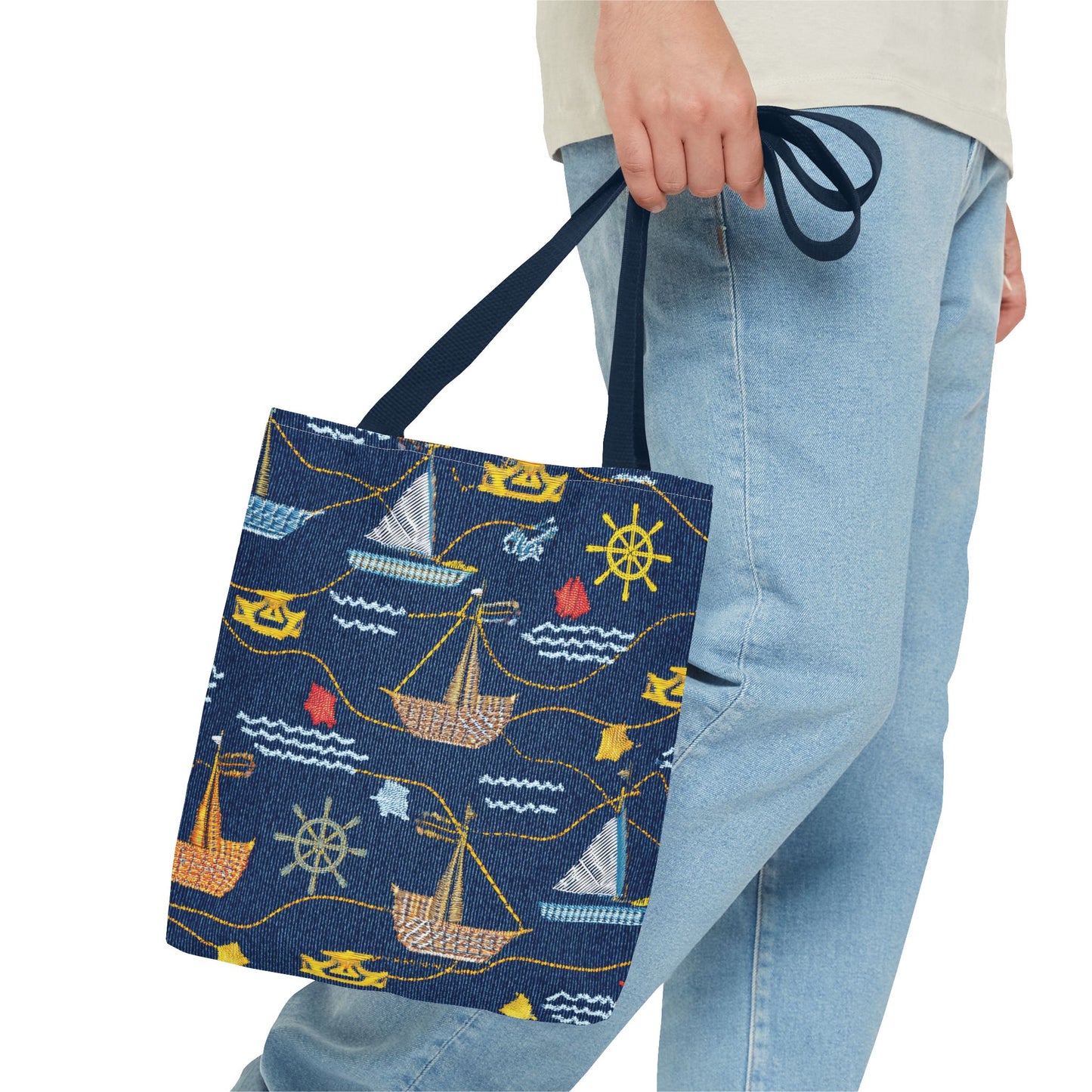 Denim Fabric Imitation Print Unisex Canvas Bag Poly Spun 3 Sizes Tote Bag 182-13