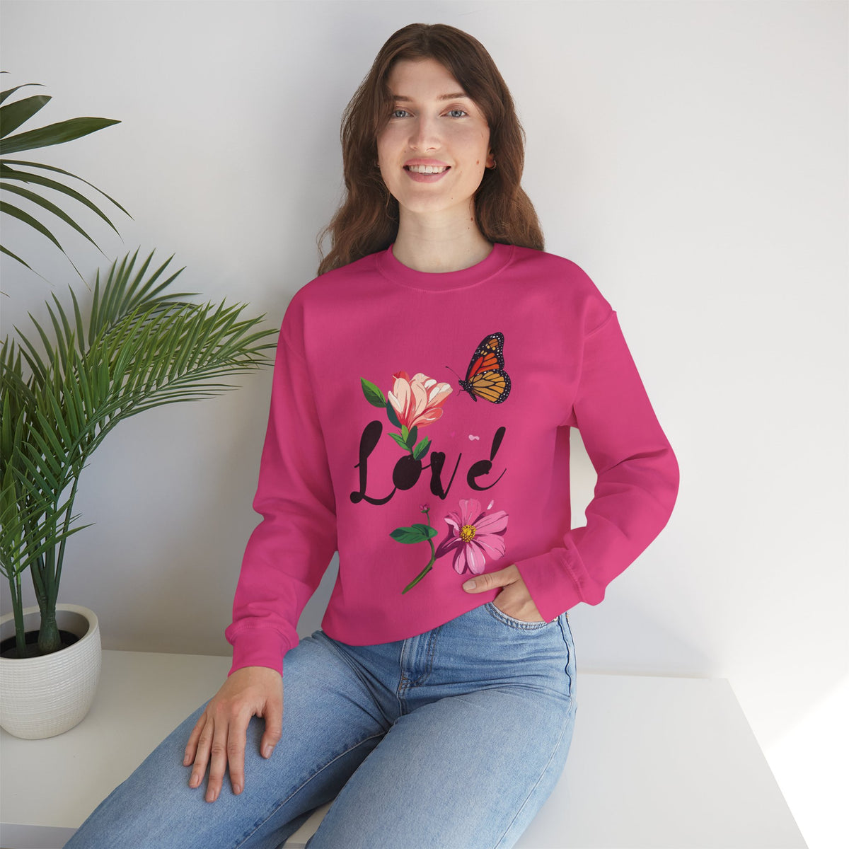 Floral Love Sweatshirt, Floral Butterfly Sweatshirt, Love Sweatshirt, Valentine's Day Sweatshirt, Floral Sweatshirt 120