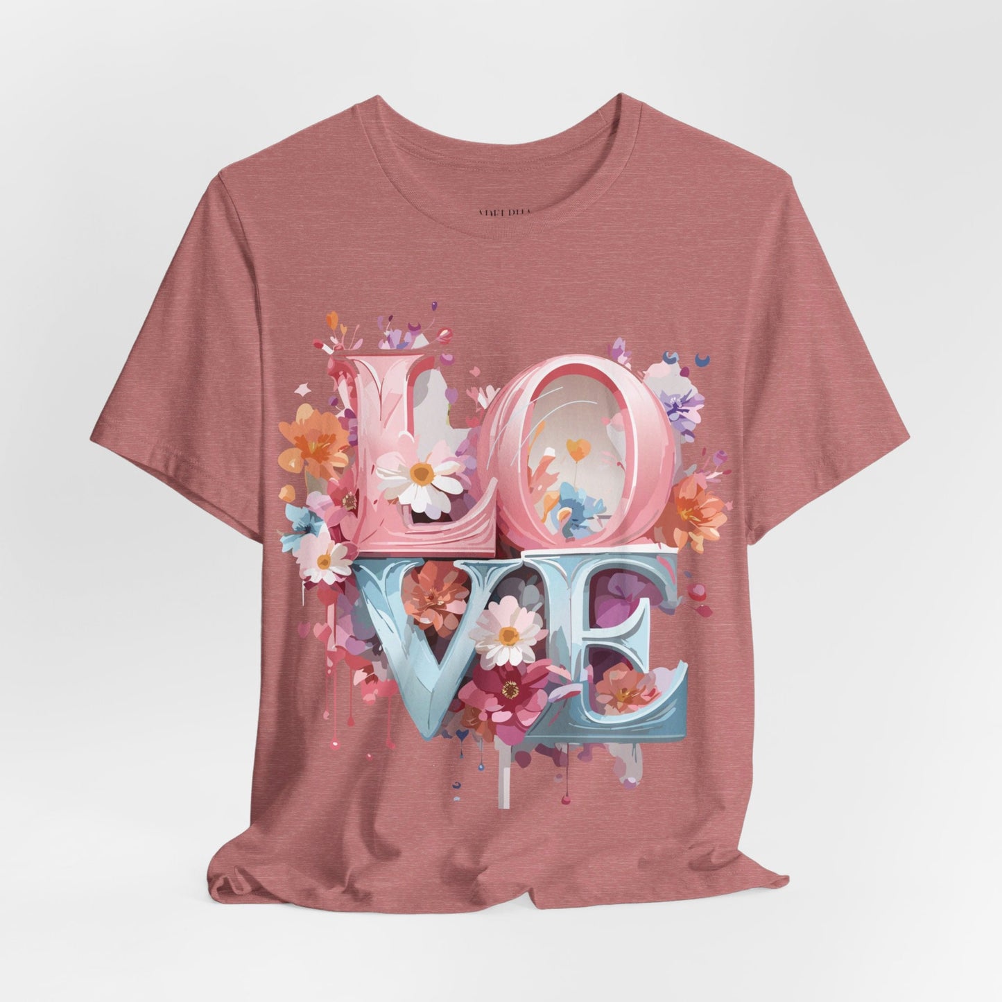 Valentine Day Graphic Unisex 100 Cotton Vintage Artwork with Love and Flower Design Tee 45