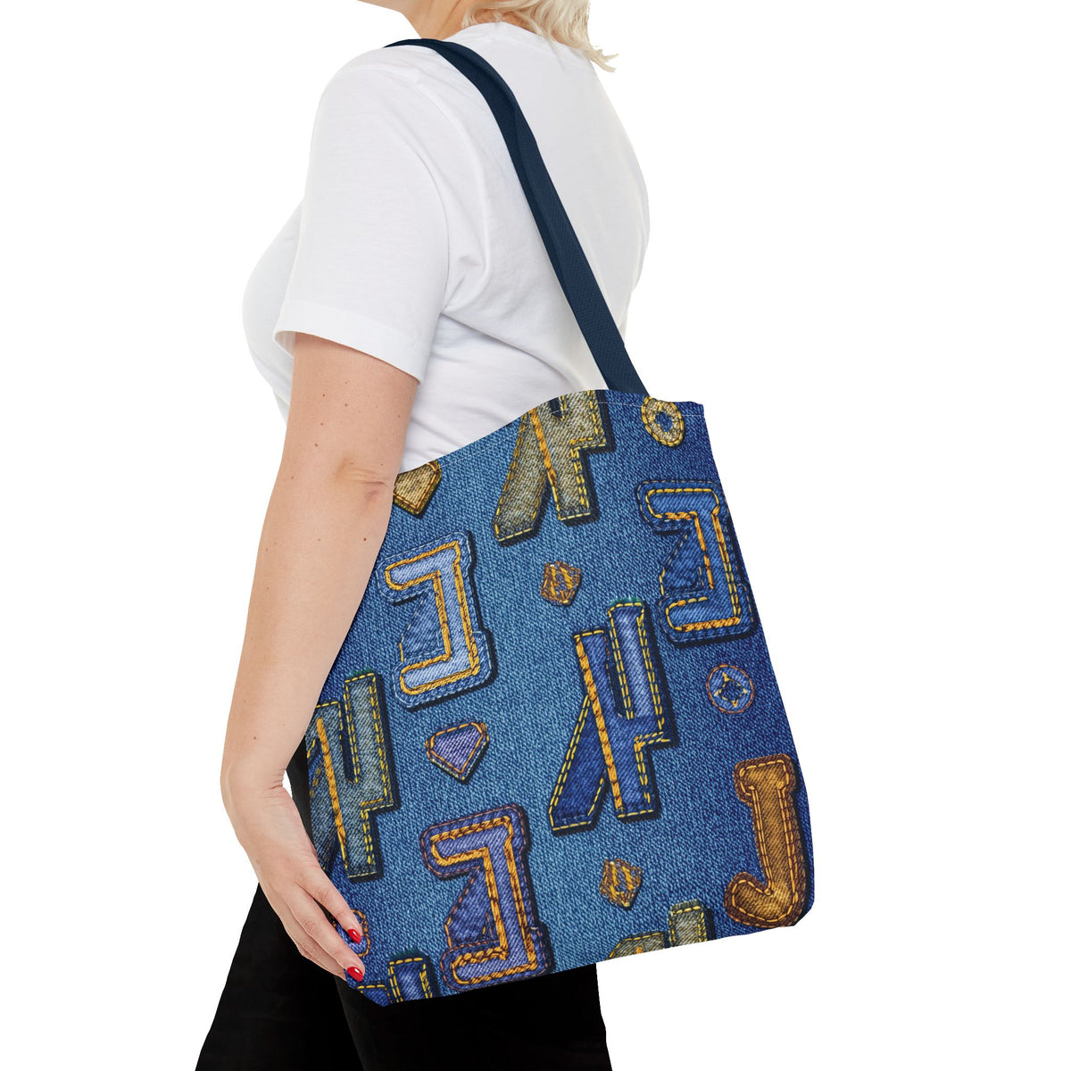 Denim Fabric Imitation Print Unisex Canvas Bag Poly Spun 3 Sizes Tote Bag 187-3
