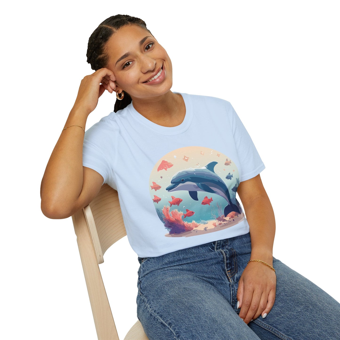 Dolphin Shirt Unisex Softstyle Tee 64000 Gildan 100 Percent Ring Spun Cotton For Everyday Comfort