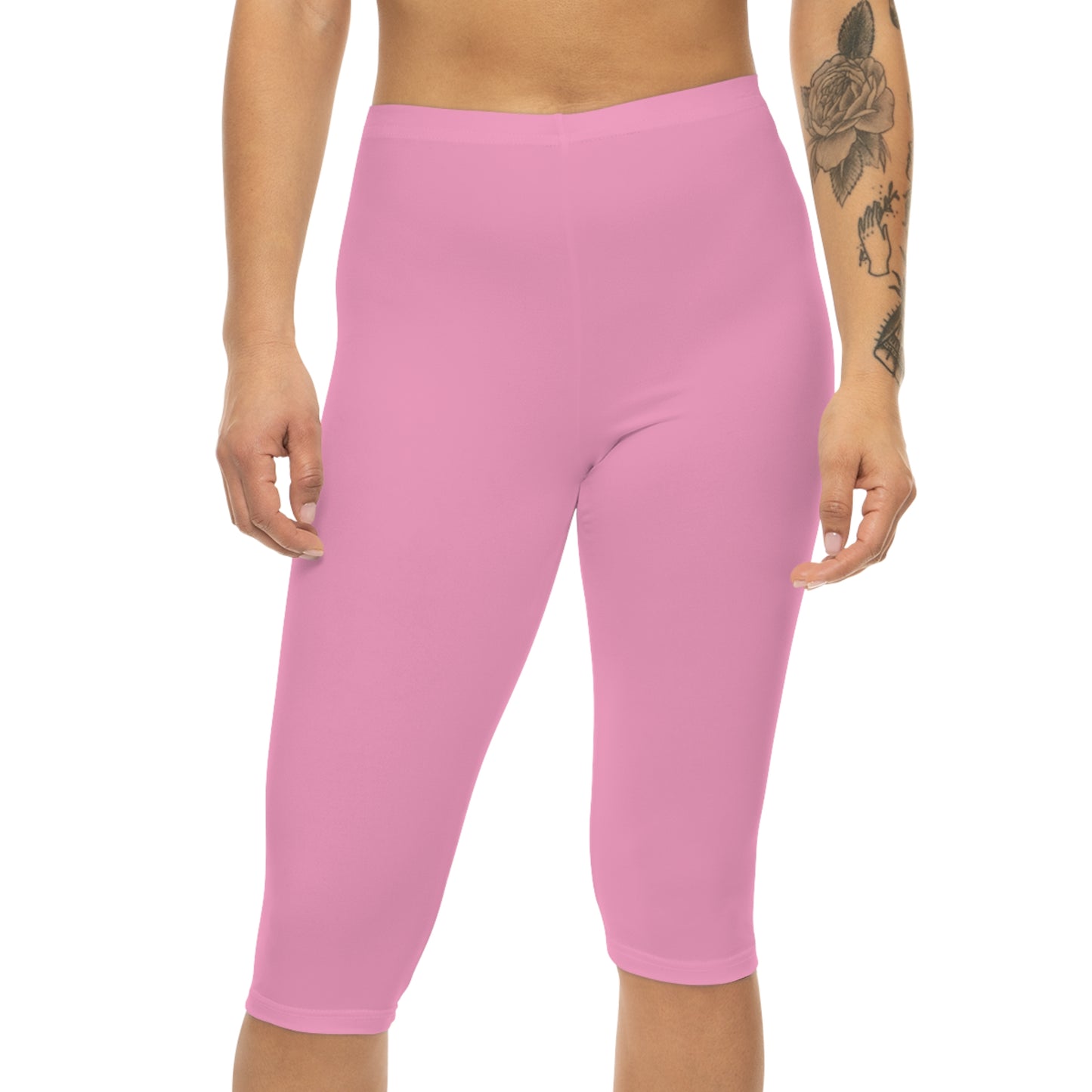 Doll Pink Color Women's Brushed Suede Poly Span Casual Capri Leggings XS-2XL