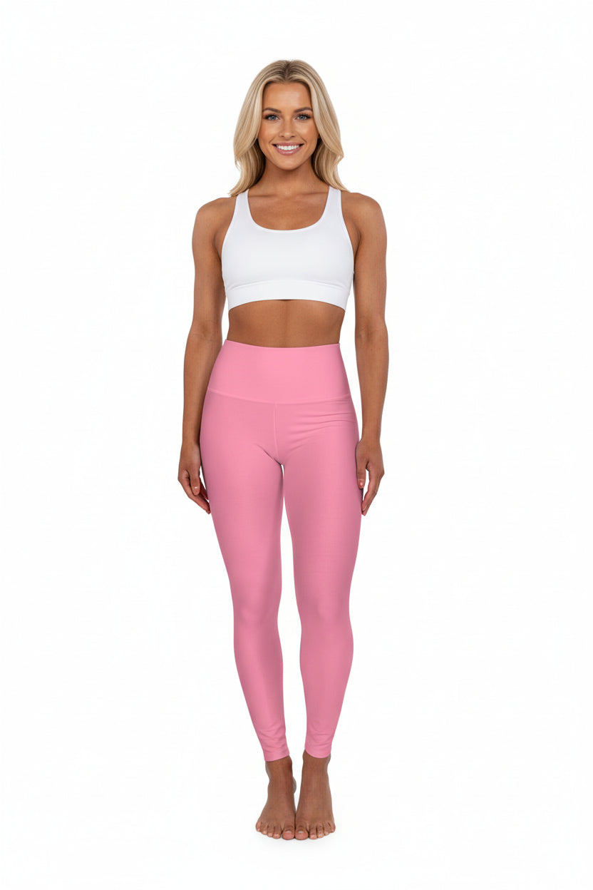 High-Waisted Cotton Candy Pink Yoga Leggings Women's Seamless Poly-Span Stretch Pink Color for Pilates Everyday Athleisure