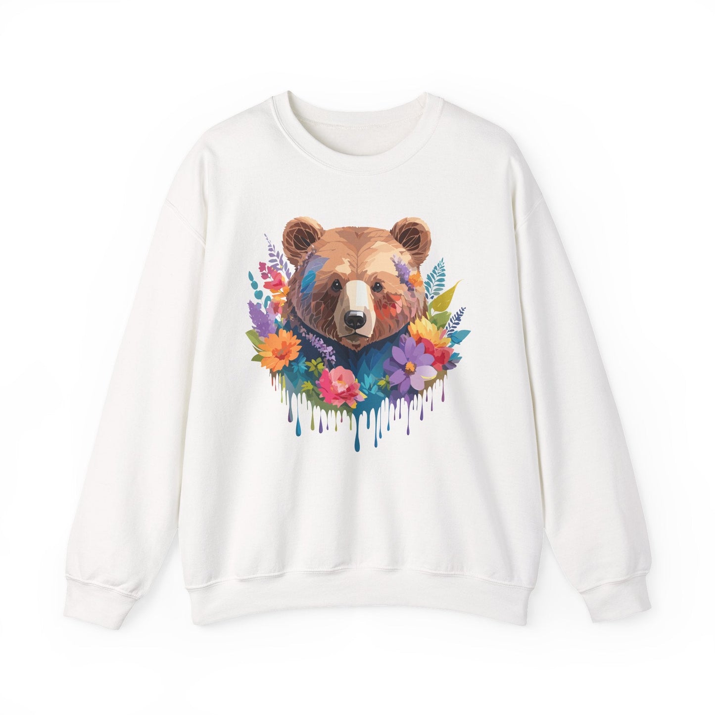 Unisex Floral Bear Sweatshirt Art Design Animals Gildan 18000 Crewneck