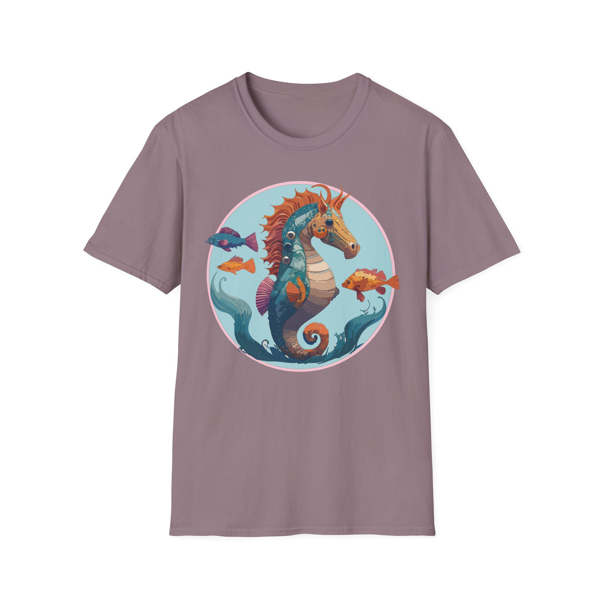 Colorful Seahorse Illustration T-Shirt | Ocean Fish Scene