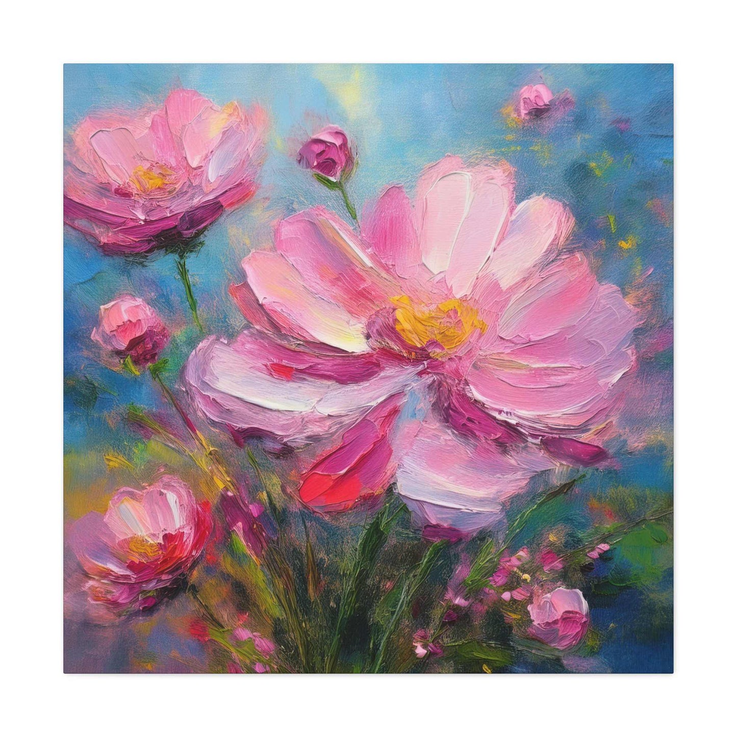 Pink Flowers Print Canvas, Pink Flowers Oil Paint Print 20x20, 24x24, 30x30, 32x32, 36x36, Art Design Print Non-Frame MC-11