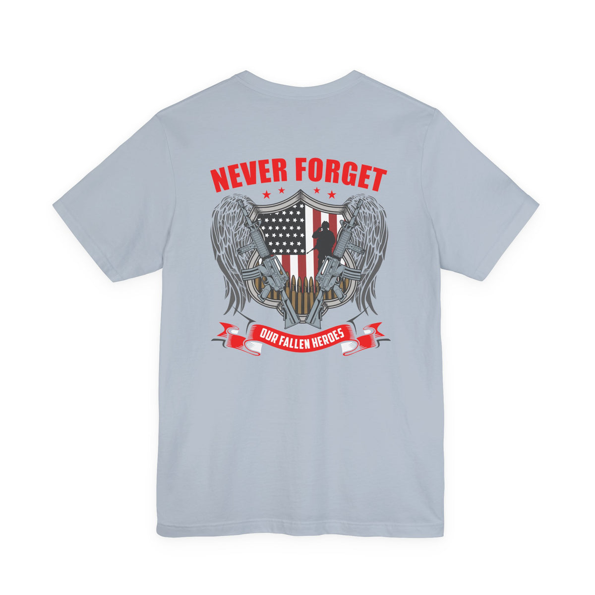 Never Forget Our Fallen Heroes T-Shirt American Flag Shield Eagles Unisex Cotton v39