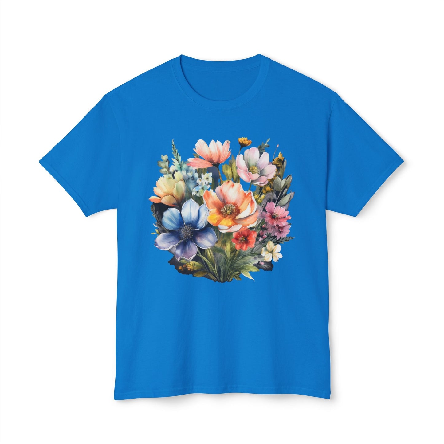 Unisex Floral Art T Shirt With Vintage Flowers Print On 100 Percent Cotton Tee For Everyday Wear