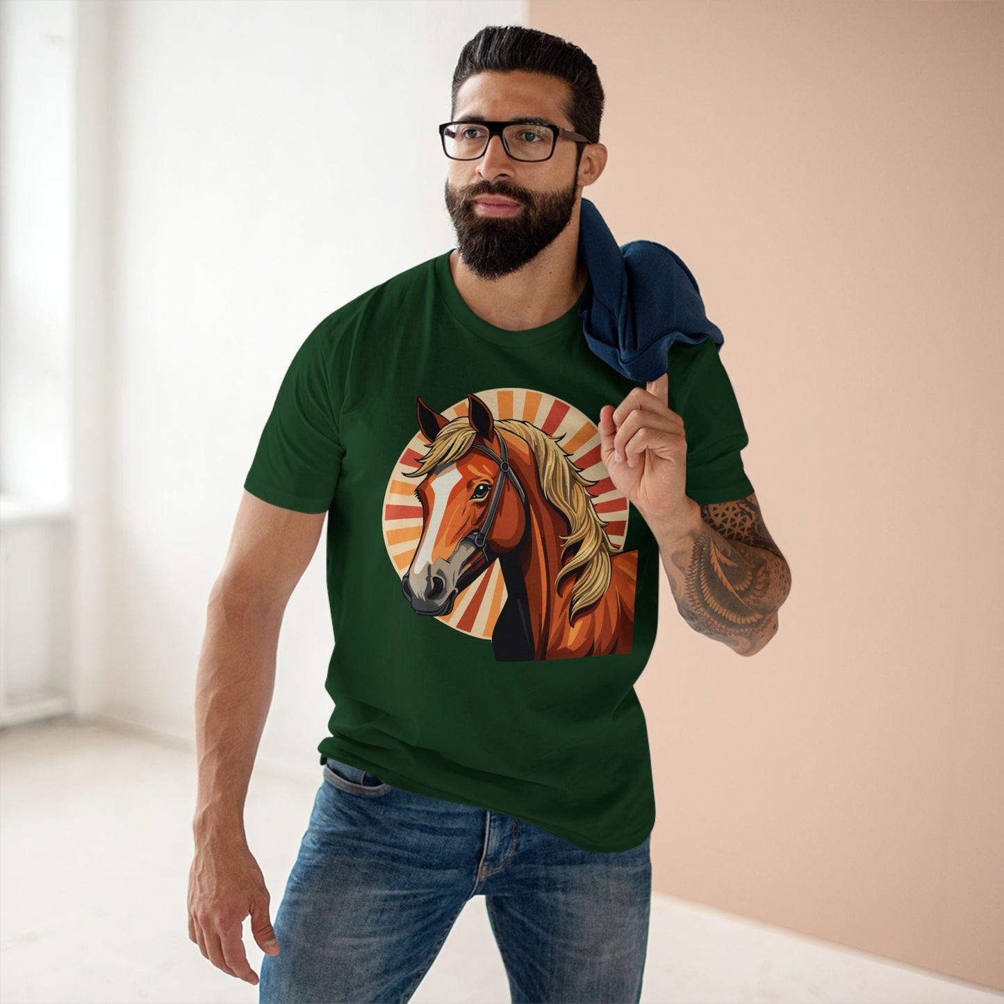 Unisex Premium Cotton Art Tee Featuring Horse Illustration Retro2Nova Animals Shirt Collection For All Seasons
