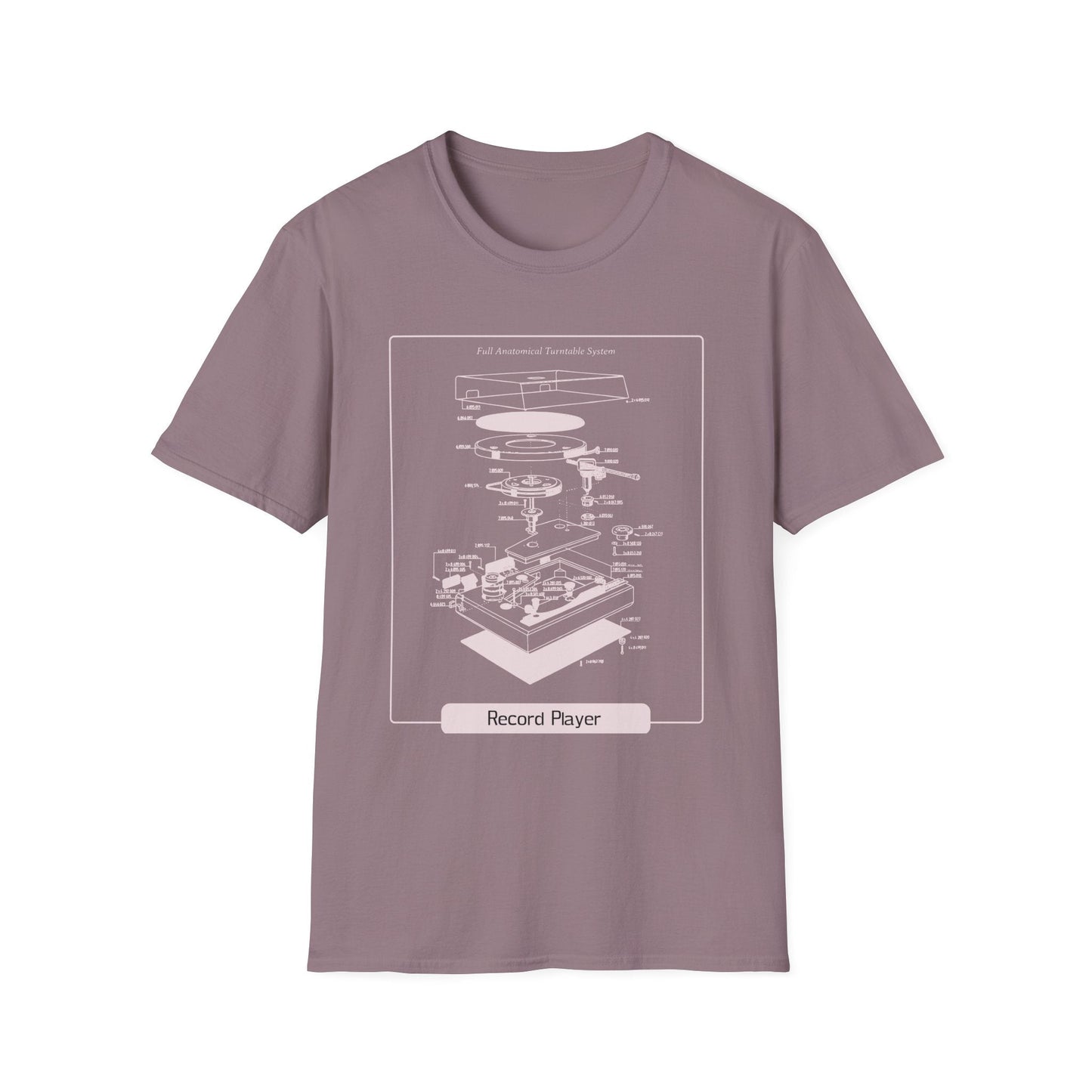 Record Player Blueprint T-Shirt Unisex Cotton Retro Vinyl Turntable Diagram Tee