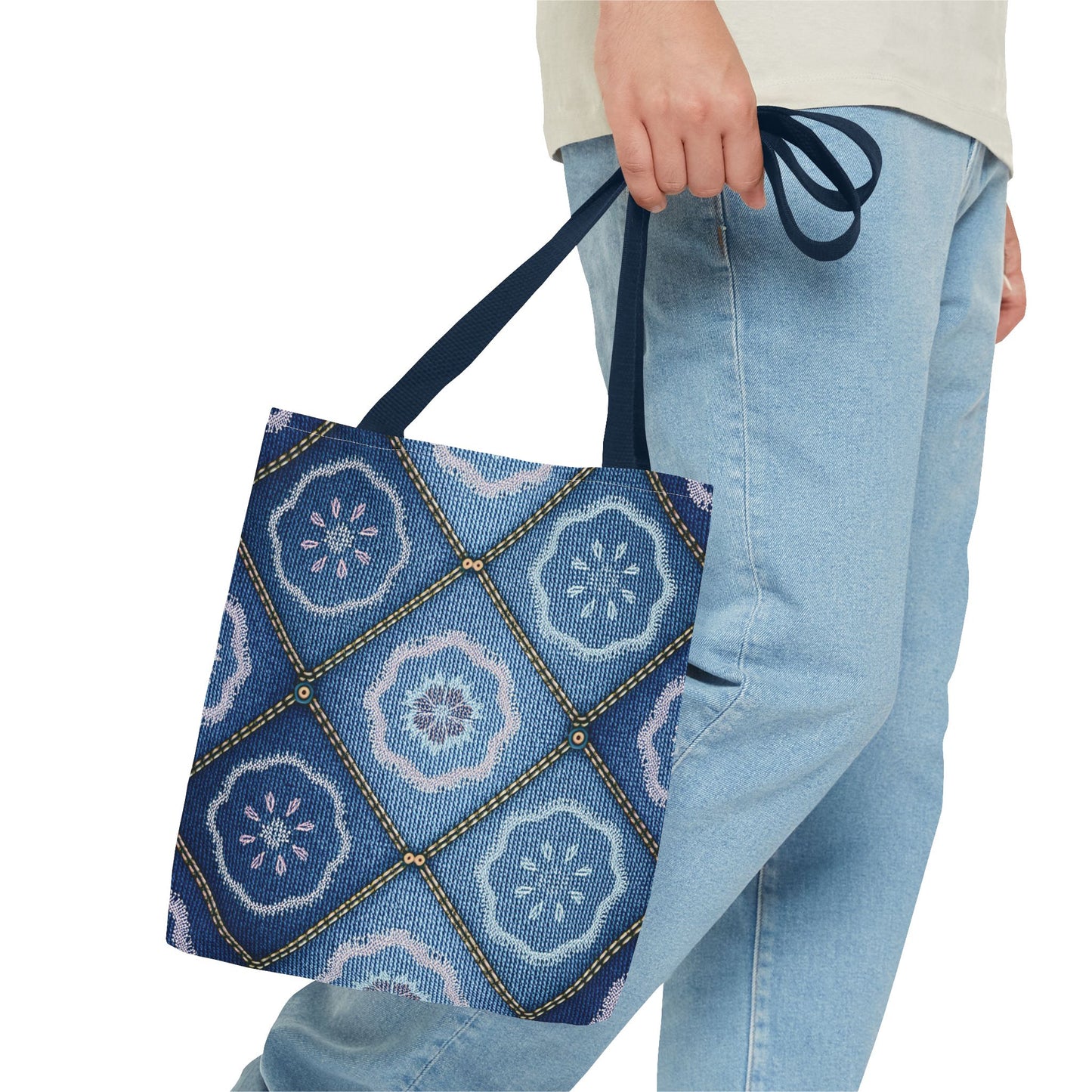 Denim Fabric Imitation Print Unisex Canvas Bag Poly Spun 3 Sizes Tote Bag 123