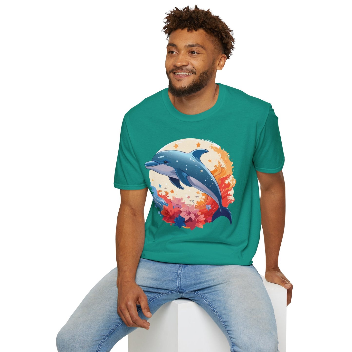 Dolphin T Shirt Unisex Softstyle Gildan 64000 100 Percent Ring Spun Cotton Animal Fish Tee