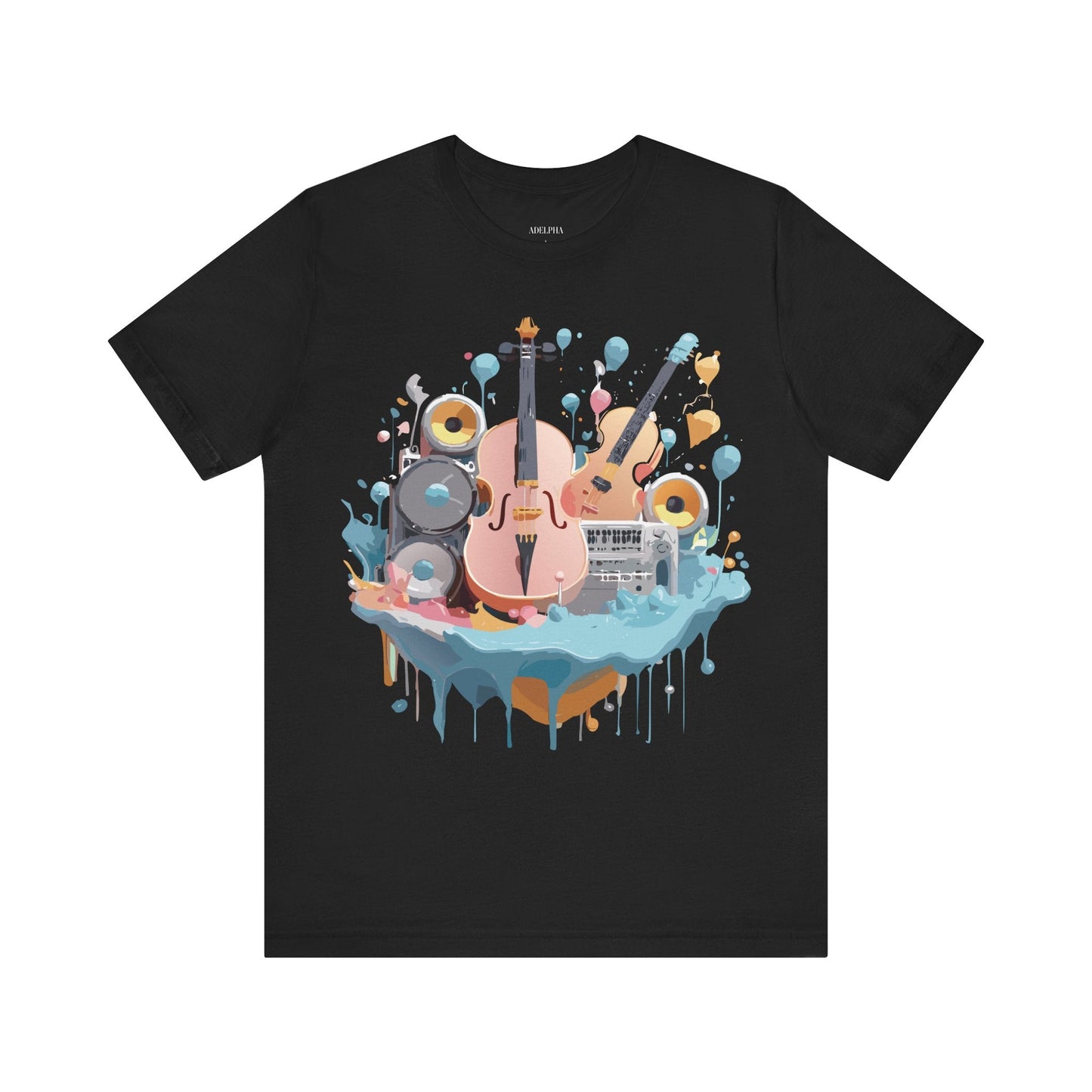 Music Graphic Unisex 100 Cotton Vintage Art with Musical Elements Tee 90