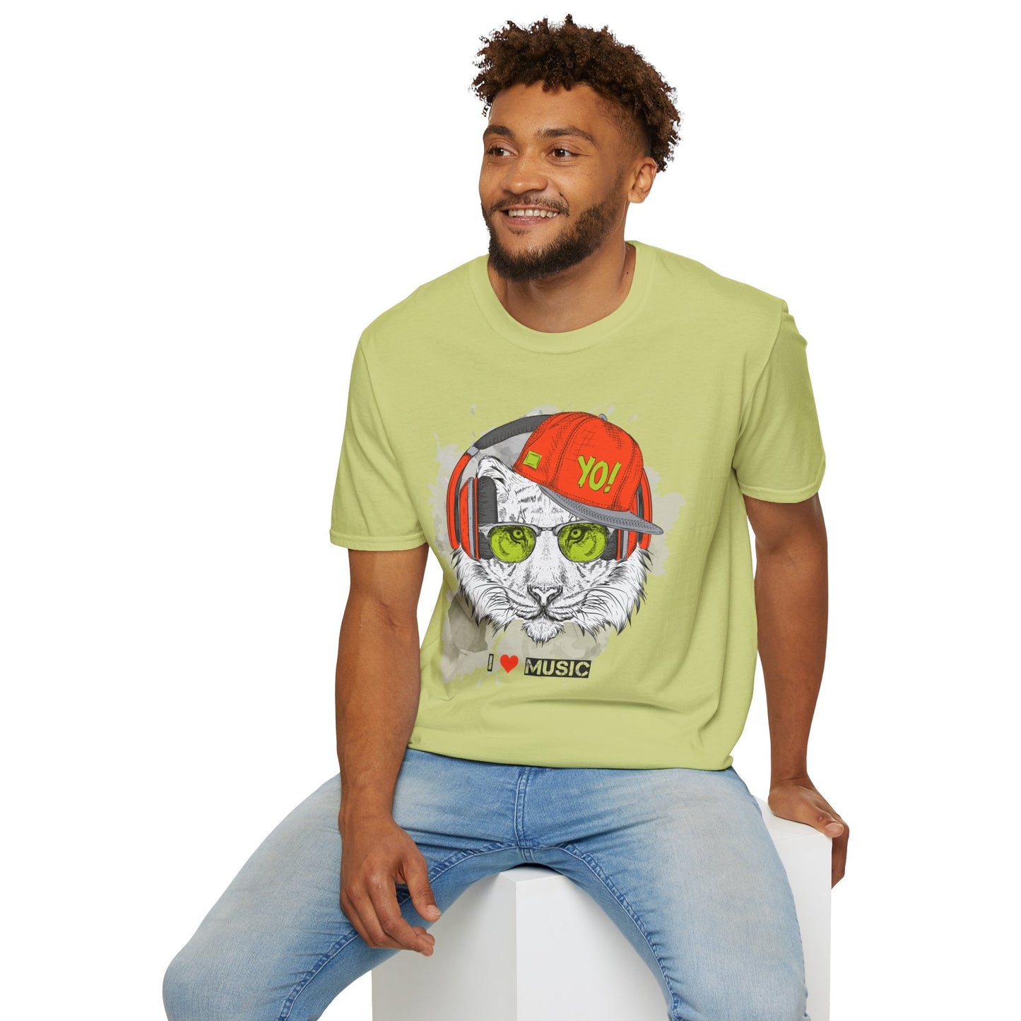 I Love Music Animals Shirt With Headphones Unisex Tee Gildan Softstyle 64000 Premium Comfort