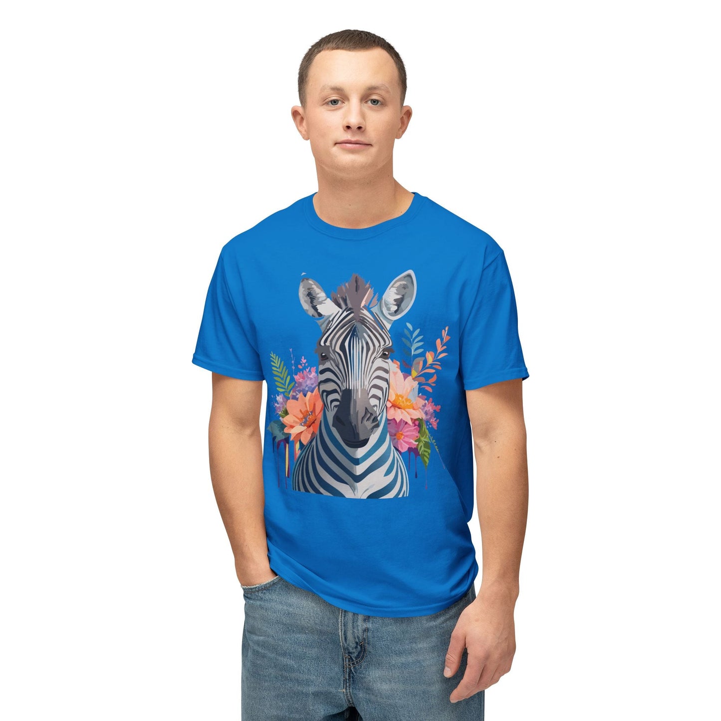 Unisex Zebra Art Print T Shirt HD Cotton Tee Floral Design Made In USA Premium Comfort Breathable