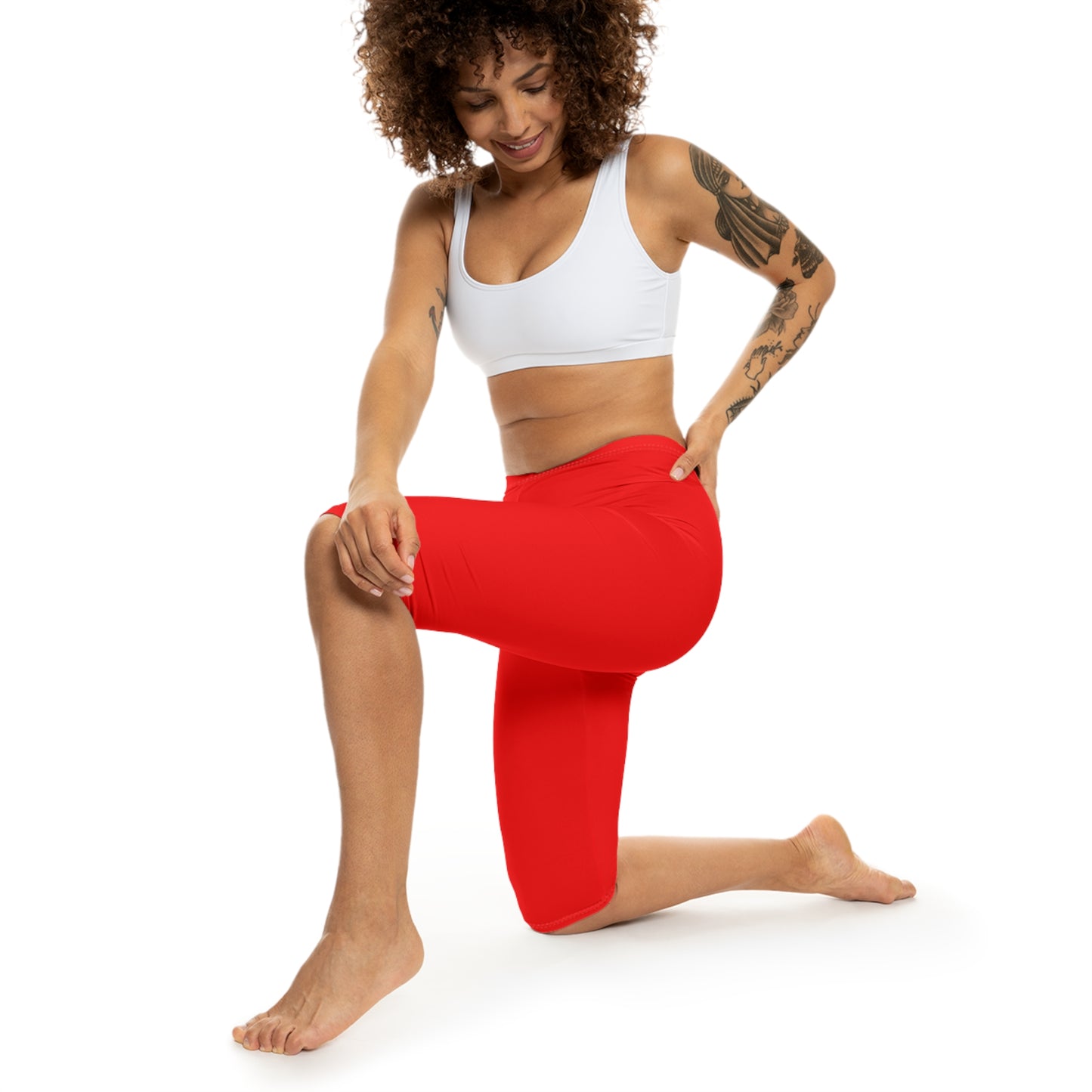 Pure Red Color Women's Brushed Suede Poly Span Casual Capri Leggings XS-2XL
