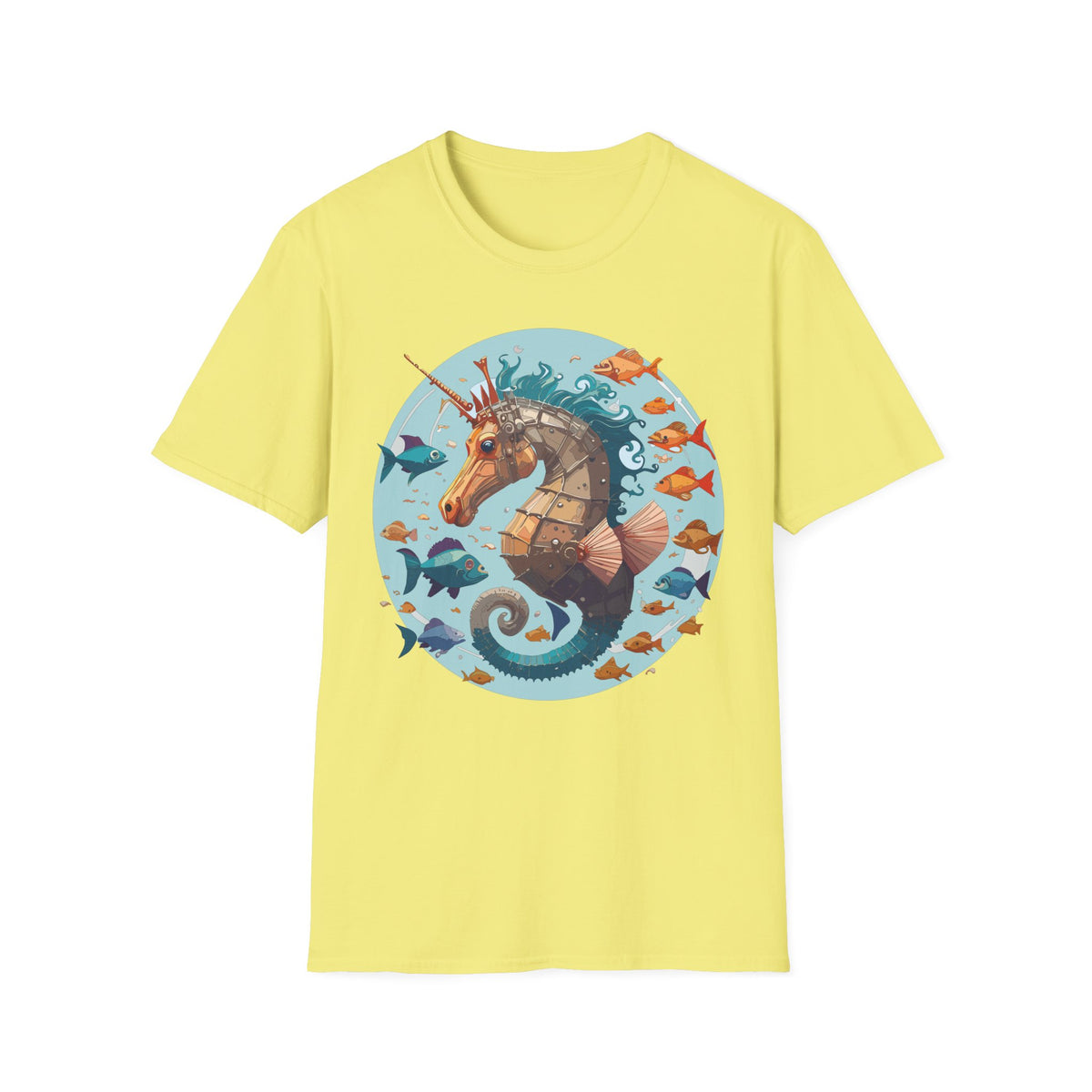 Steampunk Seahorse Illustration T-Shirt | Nautical Sea Creature Art