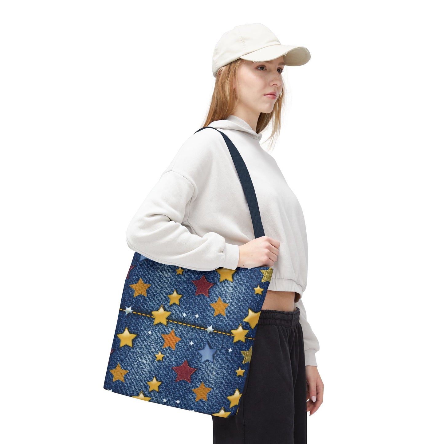 Denim Fabric Imitation Print Unisex Canvas Bag Poly Spun 3 Sizes Tote Bag 181-4