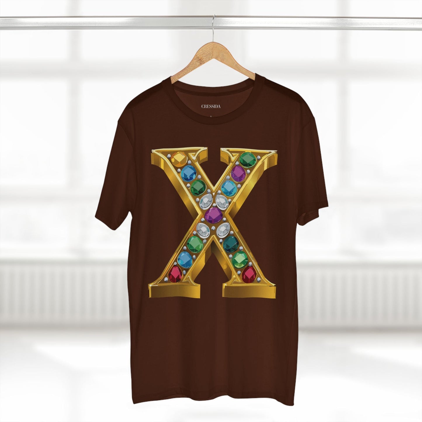 Letter X Graphic Design Tee Unisex 100 Cotton With Antique Gold Letters Artwork T-Shirt