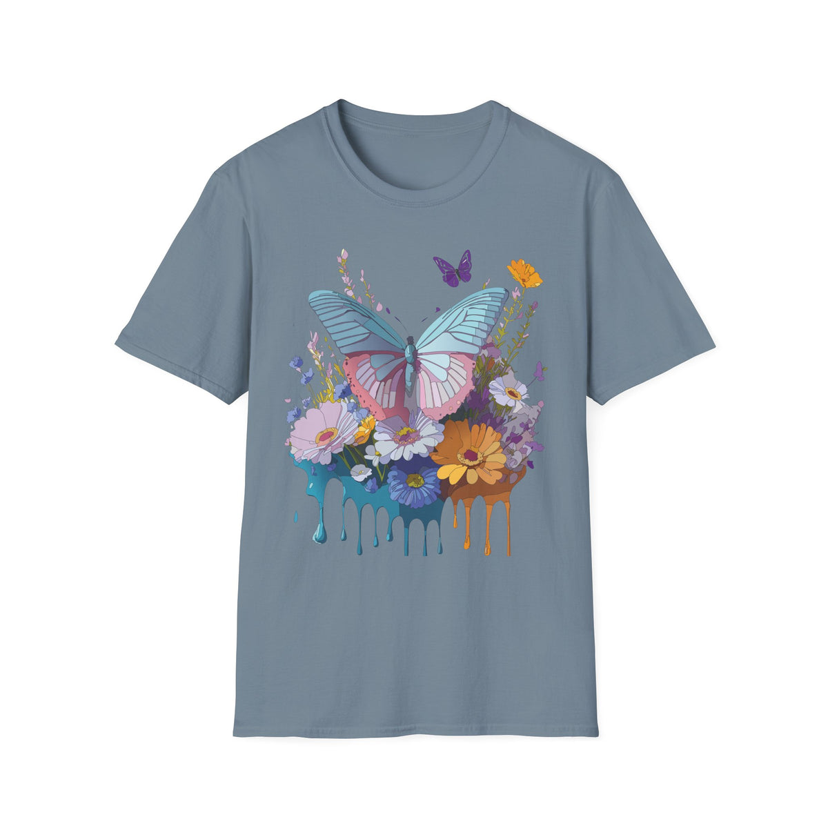 Butterfly Floral T-Shirt – Colorful Nature Garden Graphic Design Unisex 100 Cotton Gildan T-Shirt