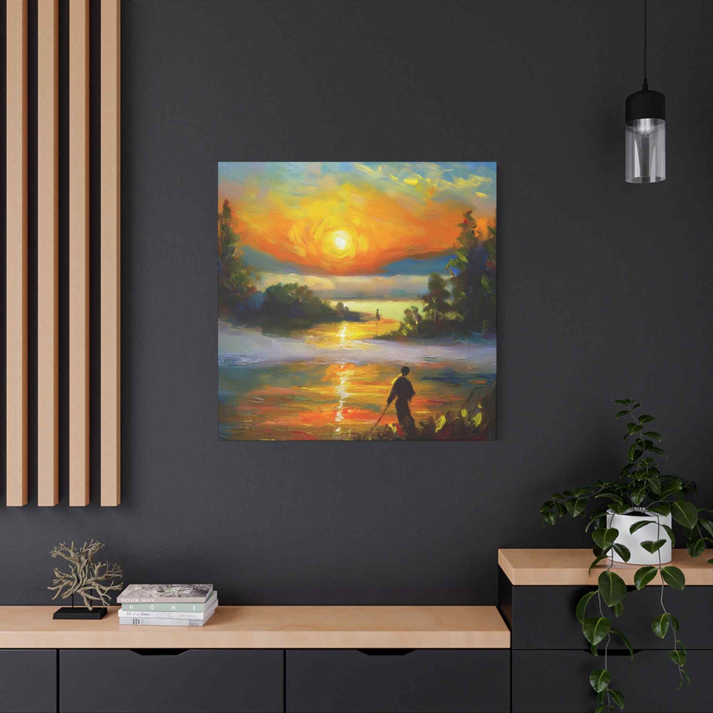 Sunrise Print Canvas, Oil Paint Print 20x20, 24x24, 30x30, 32x32, 36x36 Art Design Print Pine-Wood Inner Frame MC-40