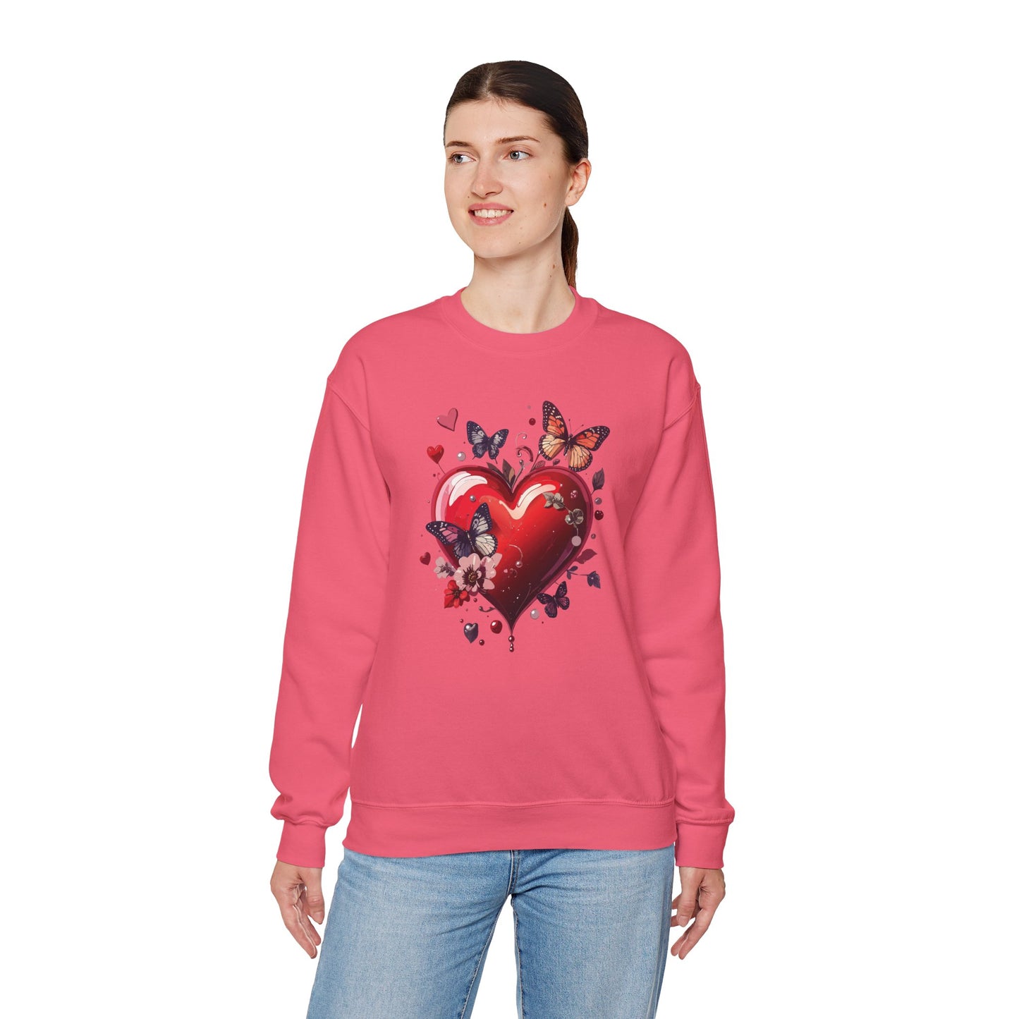 Big Red Heart Sweatshirt, Floral Red Heart Sweatshirt, Floral Love Sweatshirt, Valentine's Day Sweatshirt, Heart Floral Sweatshirt 105