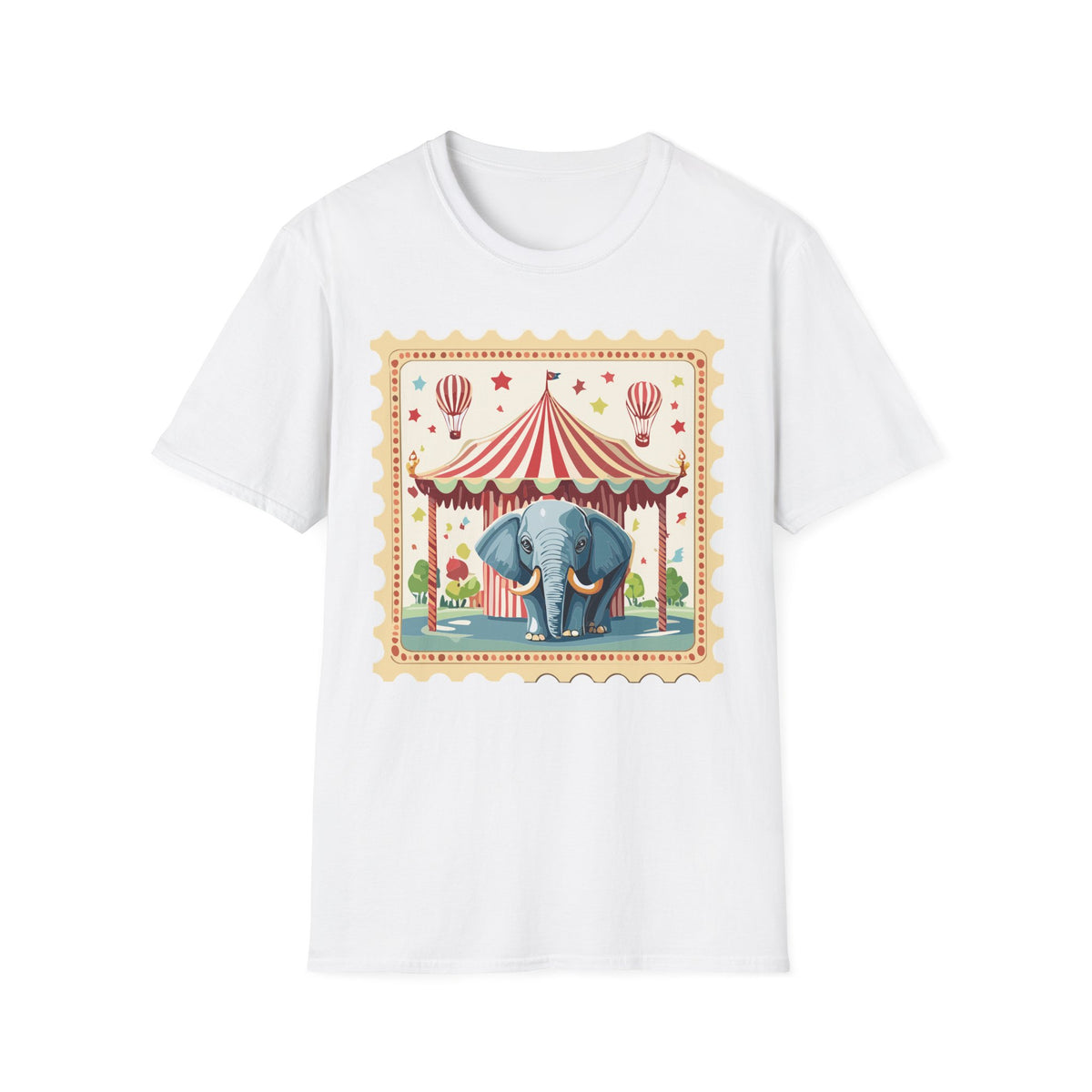 Vintage Circus Elephant T-Shirt | Carnival Tent, Hot Air Balloons Graphic Tee Unisex 100 Cotton Gildan T-Shirt