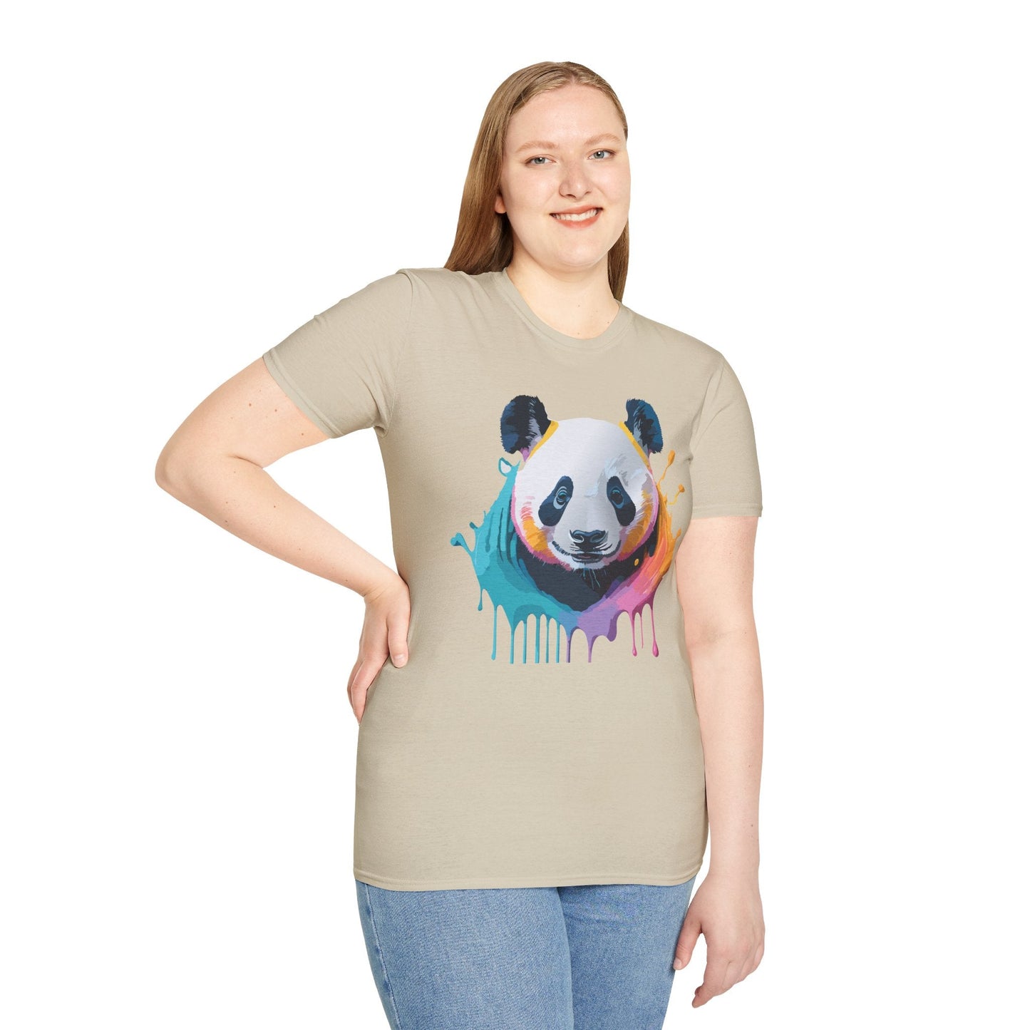 Unisex Panda Shirt T Shirt With Panda Animal Print Tee Softstyle Gildan 64000 100 Percent Ring Spun Cotton