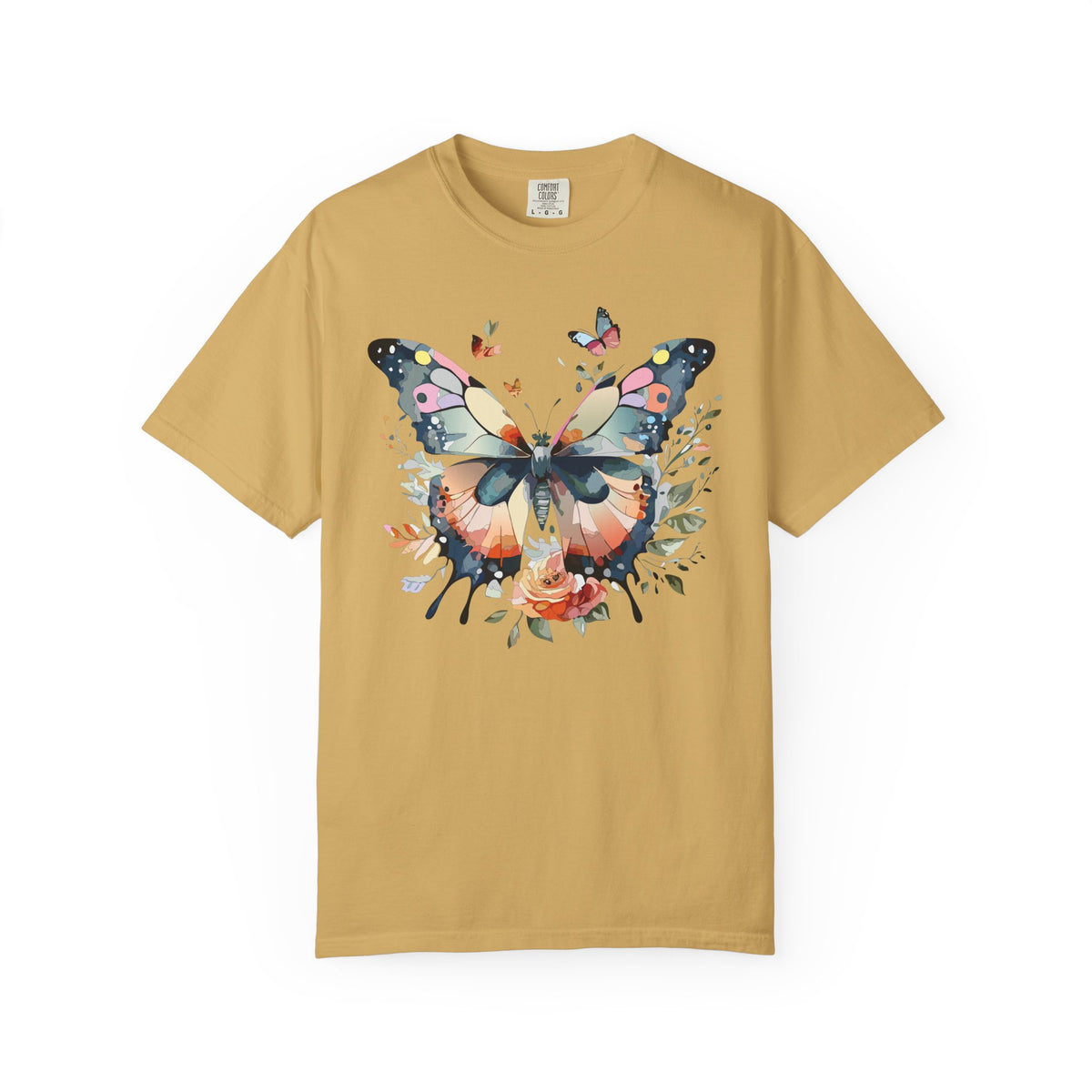 Butterfly Floral Print T-Shirt Botanical Design Unisex Heavy Cotton Tee b3