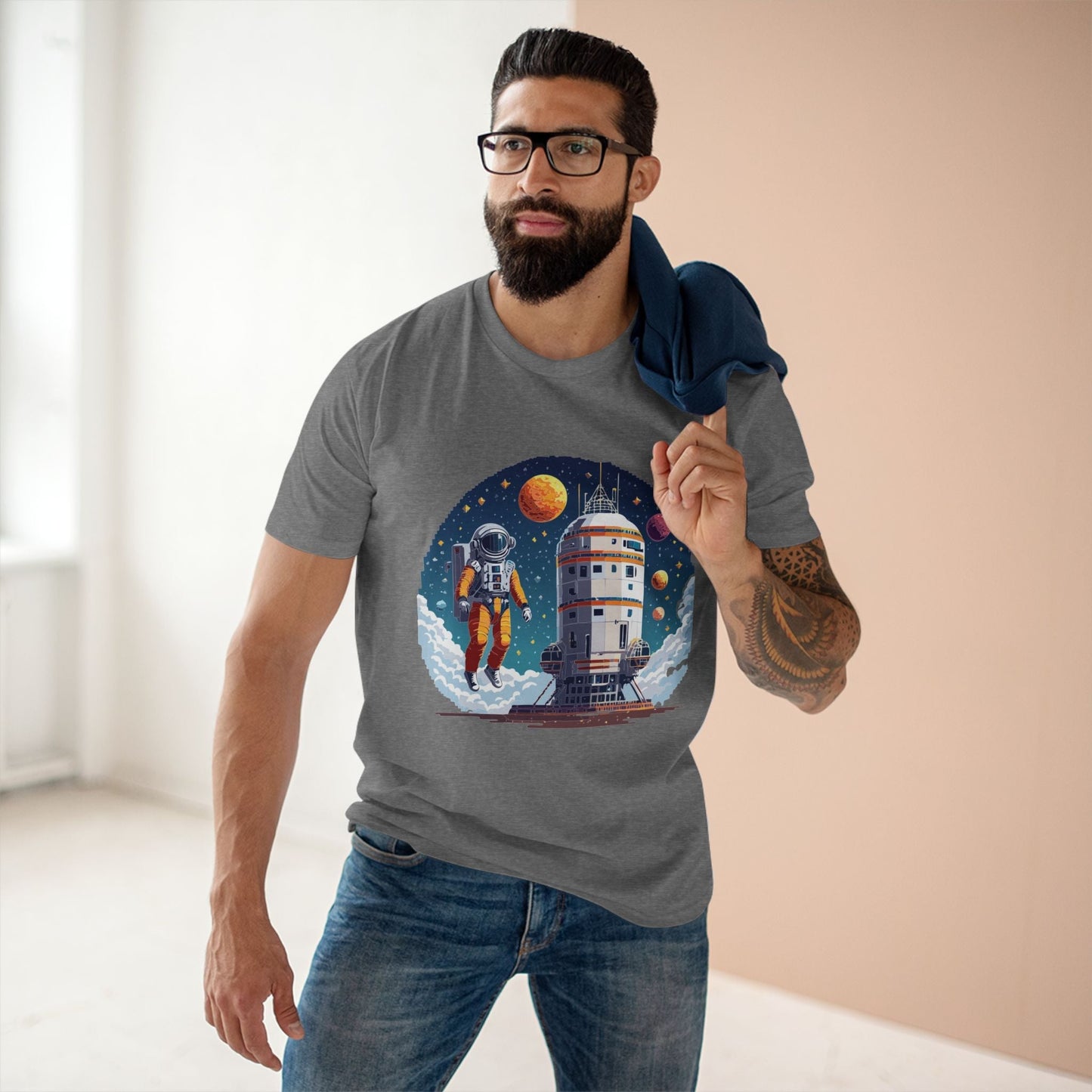 Cosmos Astronaut Shirt Unisex Premium Cotton Tee With Original Art By Retro2Nova Design