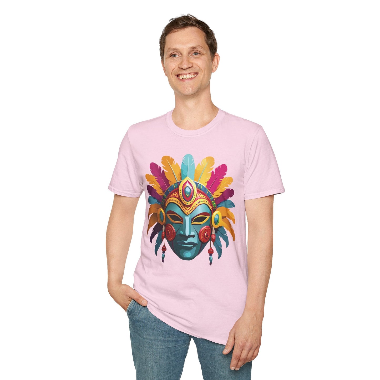 Mask Tee Shirt Unisex Short Sleeve Graphic Tee Masquerade Design 100 Percent Ring Spun Cotton