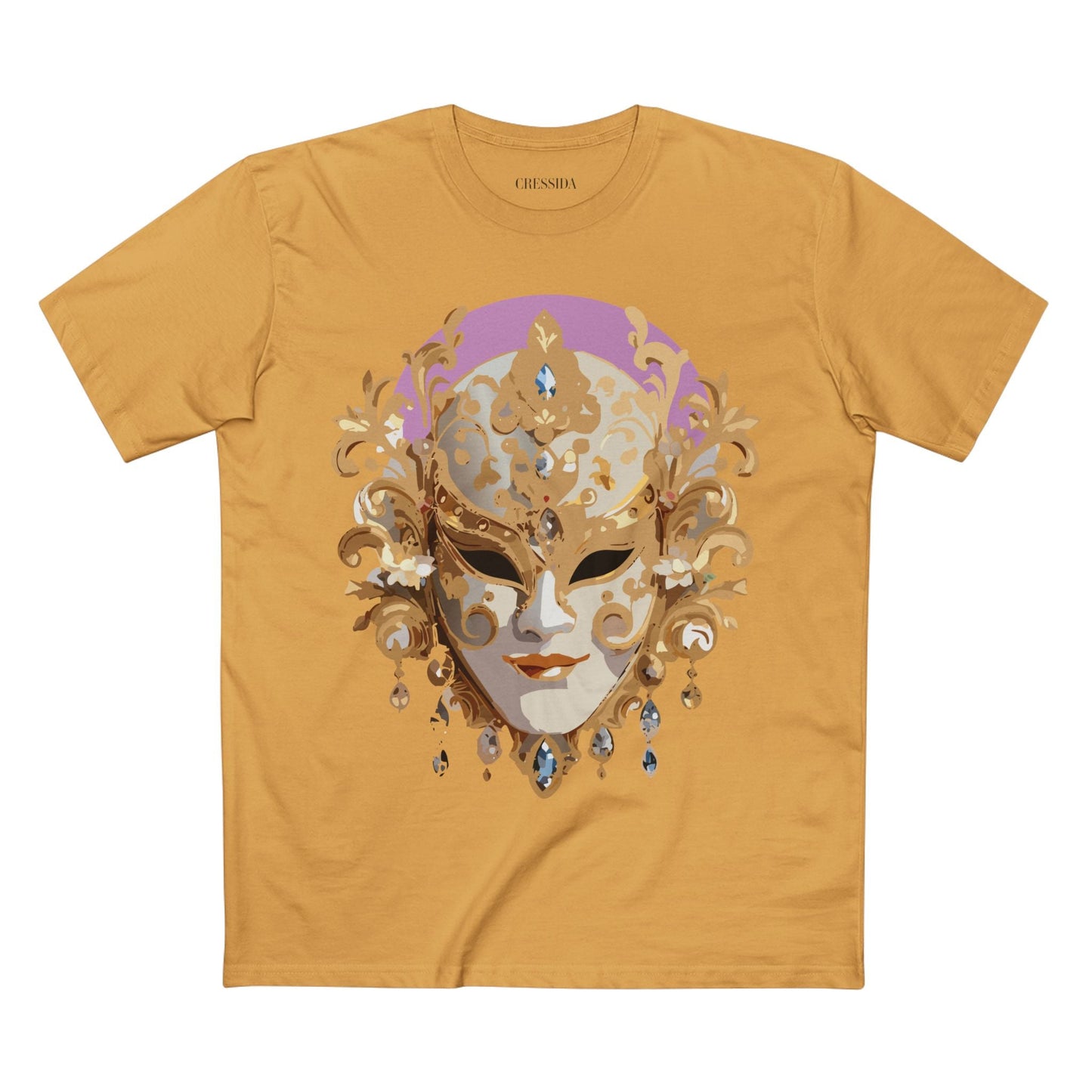 Carnival Mask Graphic T-Shirt Unisex 100 Cotton With Antique Gold Art Design Tee 10