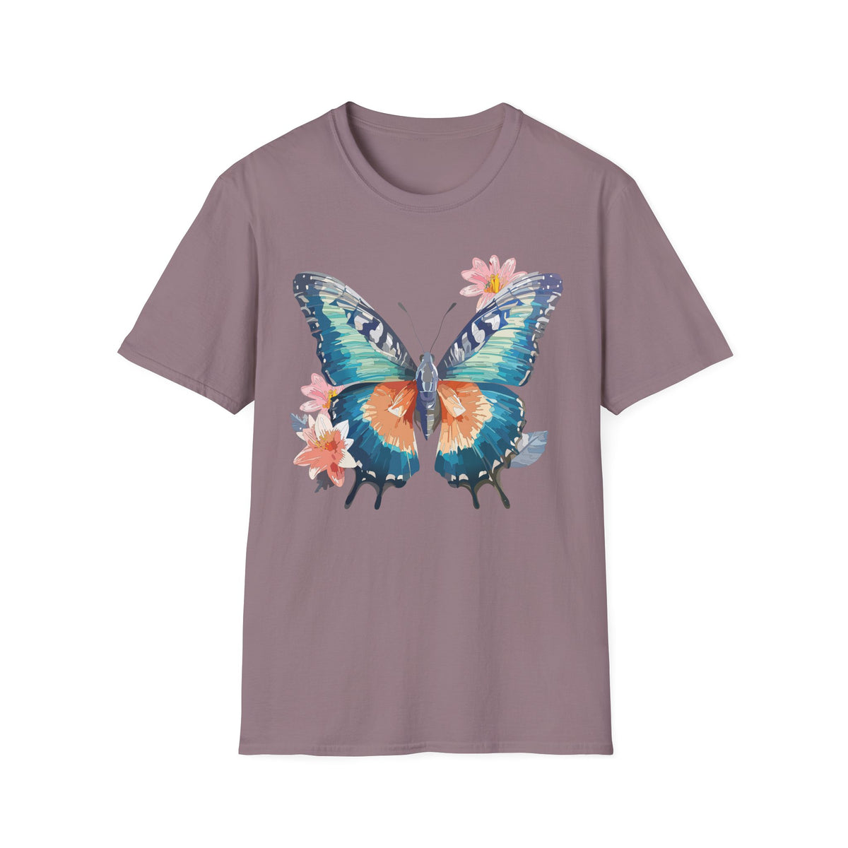 Butterfly Watercolor T-Shirt — Floral Blue Orange Butterfly Graphic Tee Unisex 100 Cotton Gildan T-Shirt