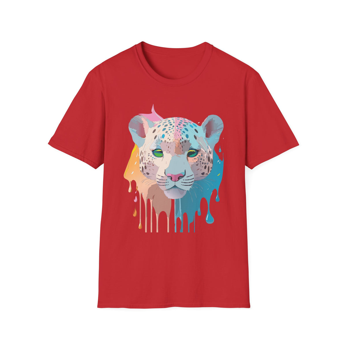 Colorful Leopard Portrait T-Shirt | Dripping Paint Cat Tee