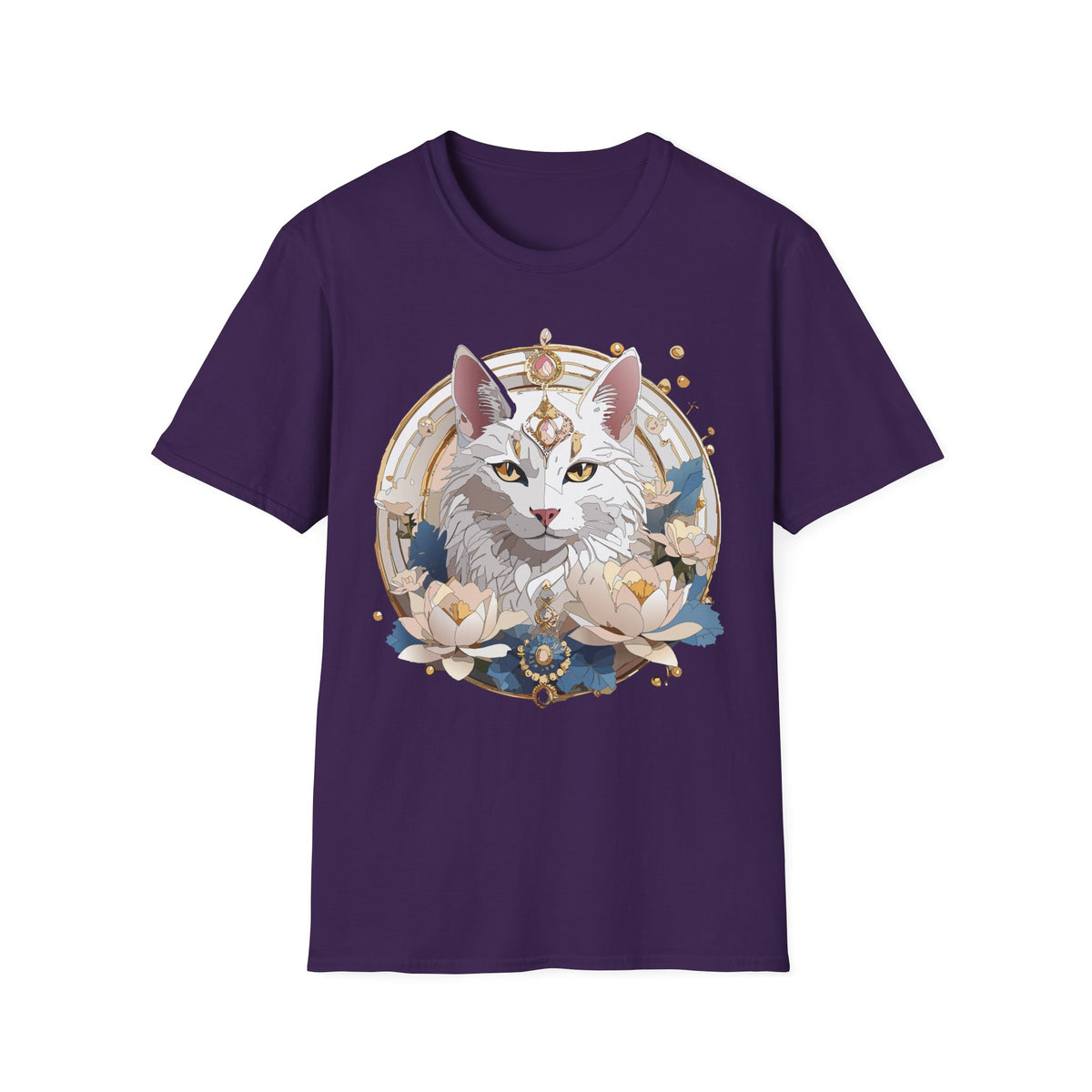 Mystic Moon Cat T-Shirt | Crescent, Floral, Magical Cat Portrait