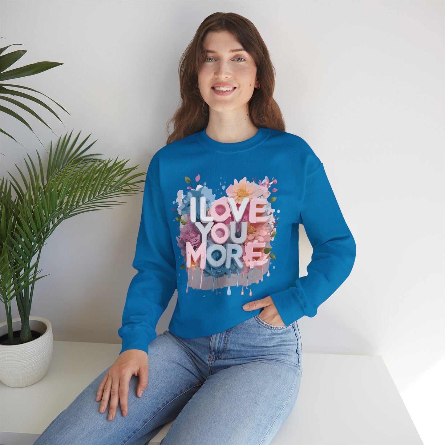 Floral Love Sweatshirt Unisex Heavy Blend Crewneck Valentines Day 50 50 Cotton Polyester Gildan 18000
