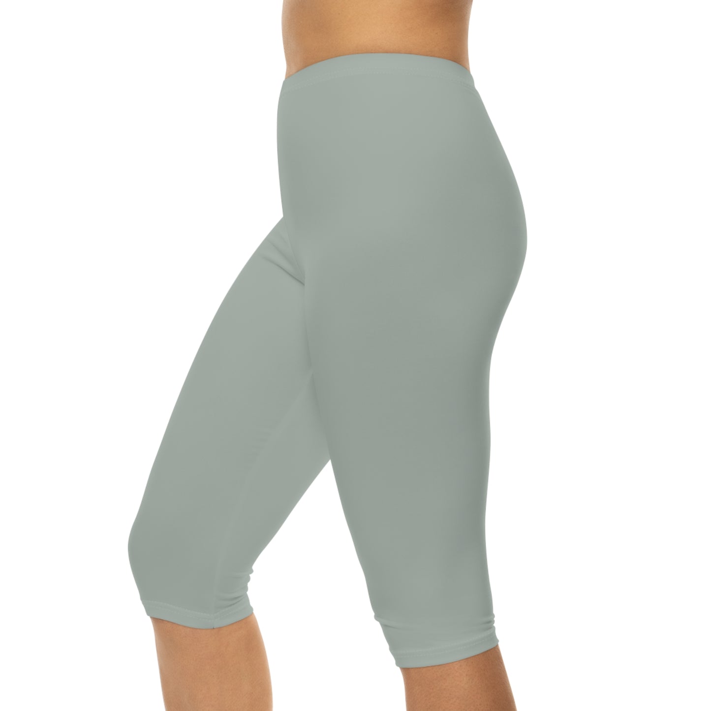Light Ash Jade Color Women's Brushed Suede Poly Span Casual Capri Leggings XS-2XL