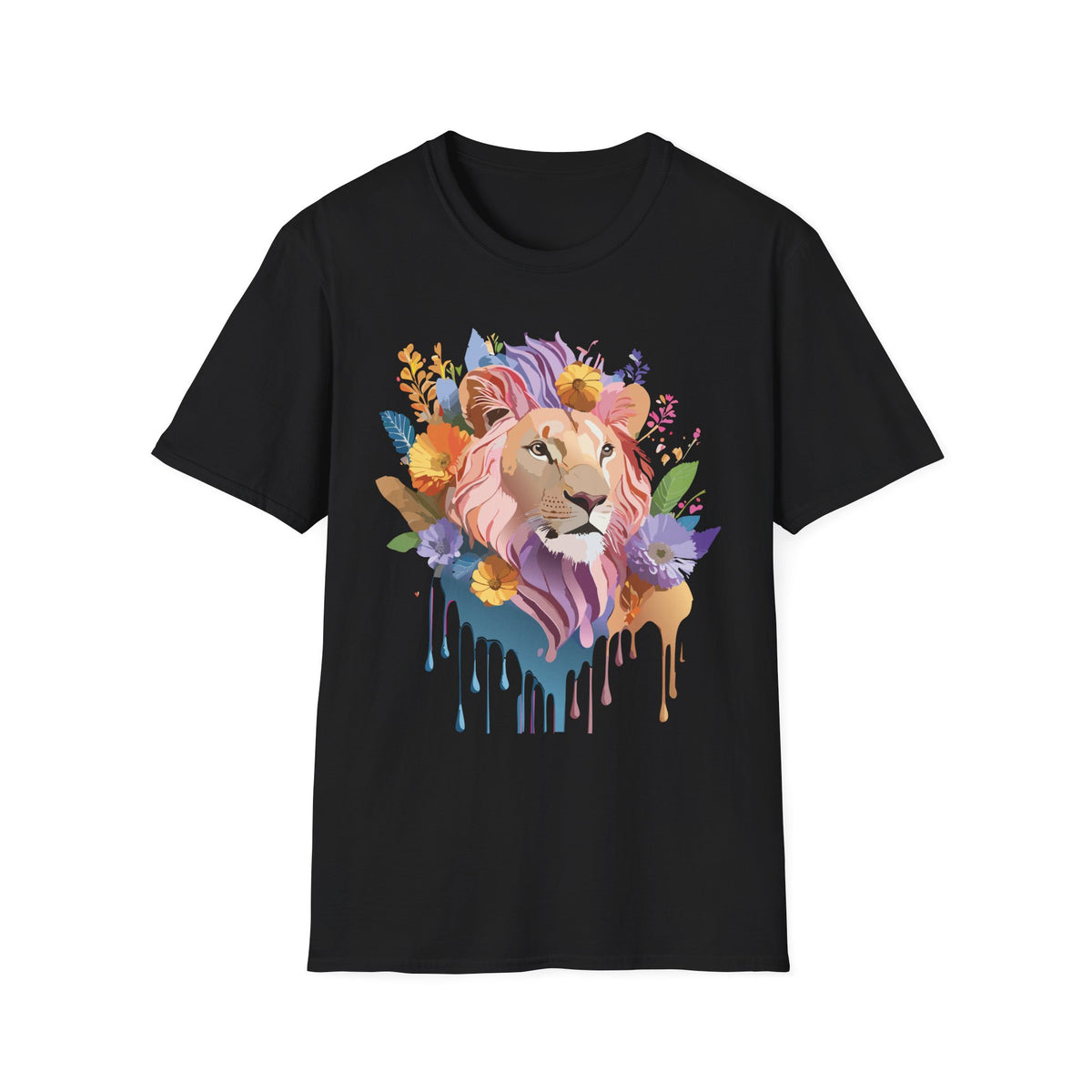 Floral Watercolor Lion T-Shirt | Colorful Lion Portrait Tee