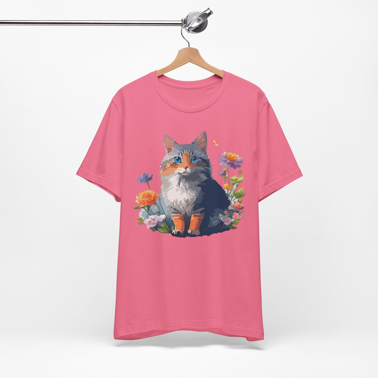 Floral Cat Tee, Animal Shirt, Cat Shirt, Floral Tee, Flower T-shirt, T-Shirt with Animal, Summer Top with Art Design