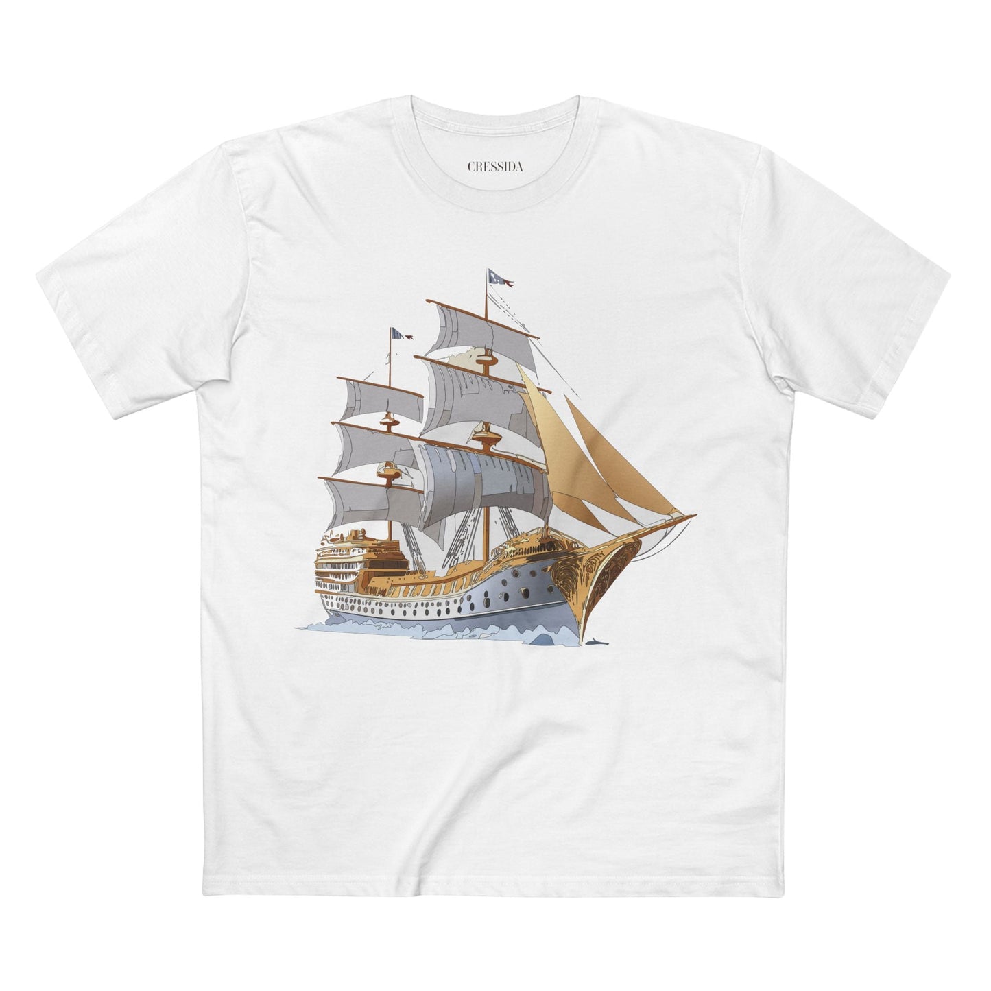 Ship Graphic Unisex 100 Cotton T-Shirt with Gold Frigate Art Design 7