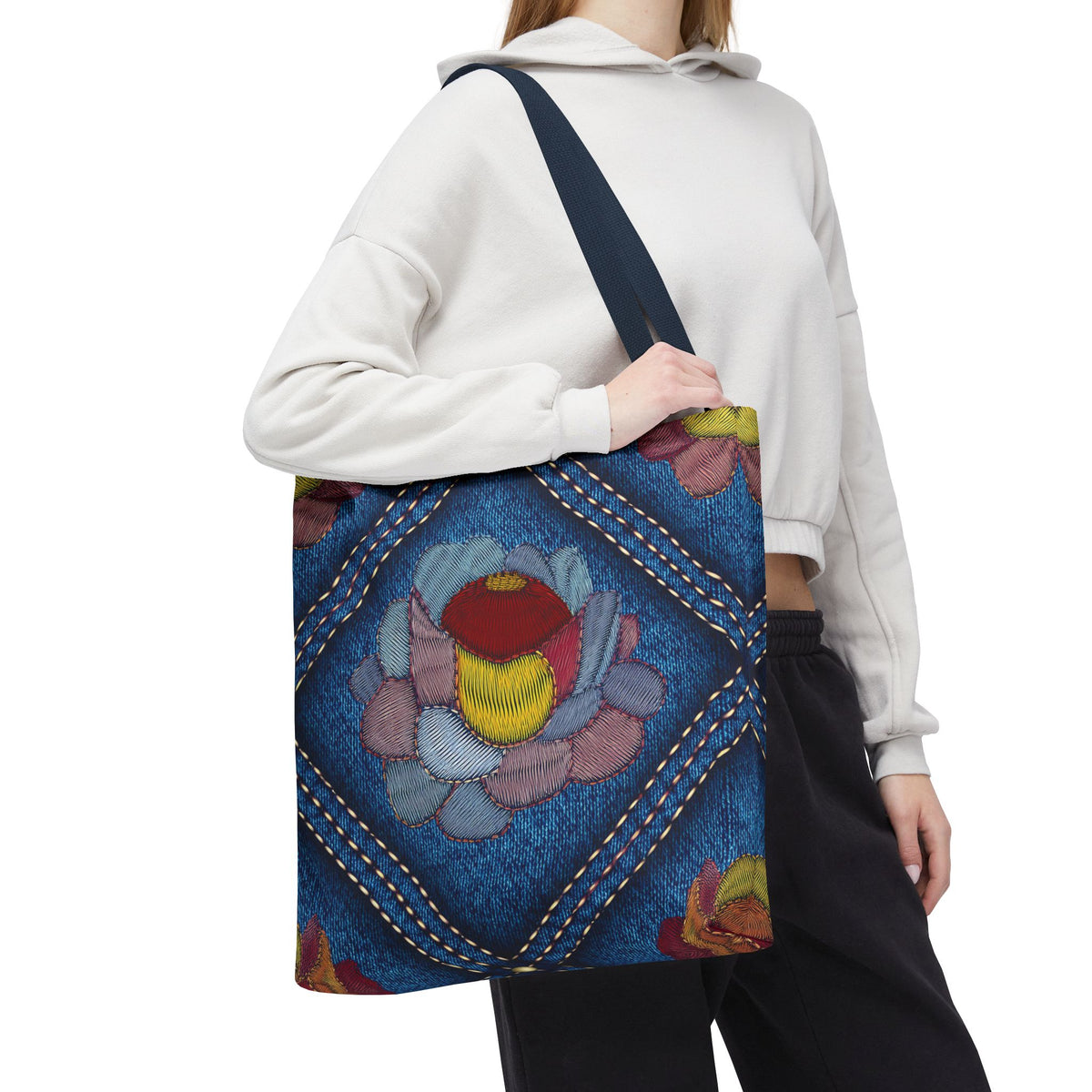 Denim Fabric Imitation Print Unisex Canvas Bag Poly Spun 3 Sizes Tote Bag 159-12
