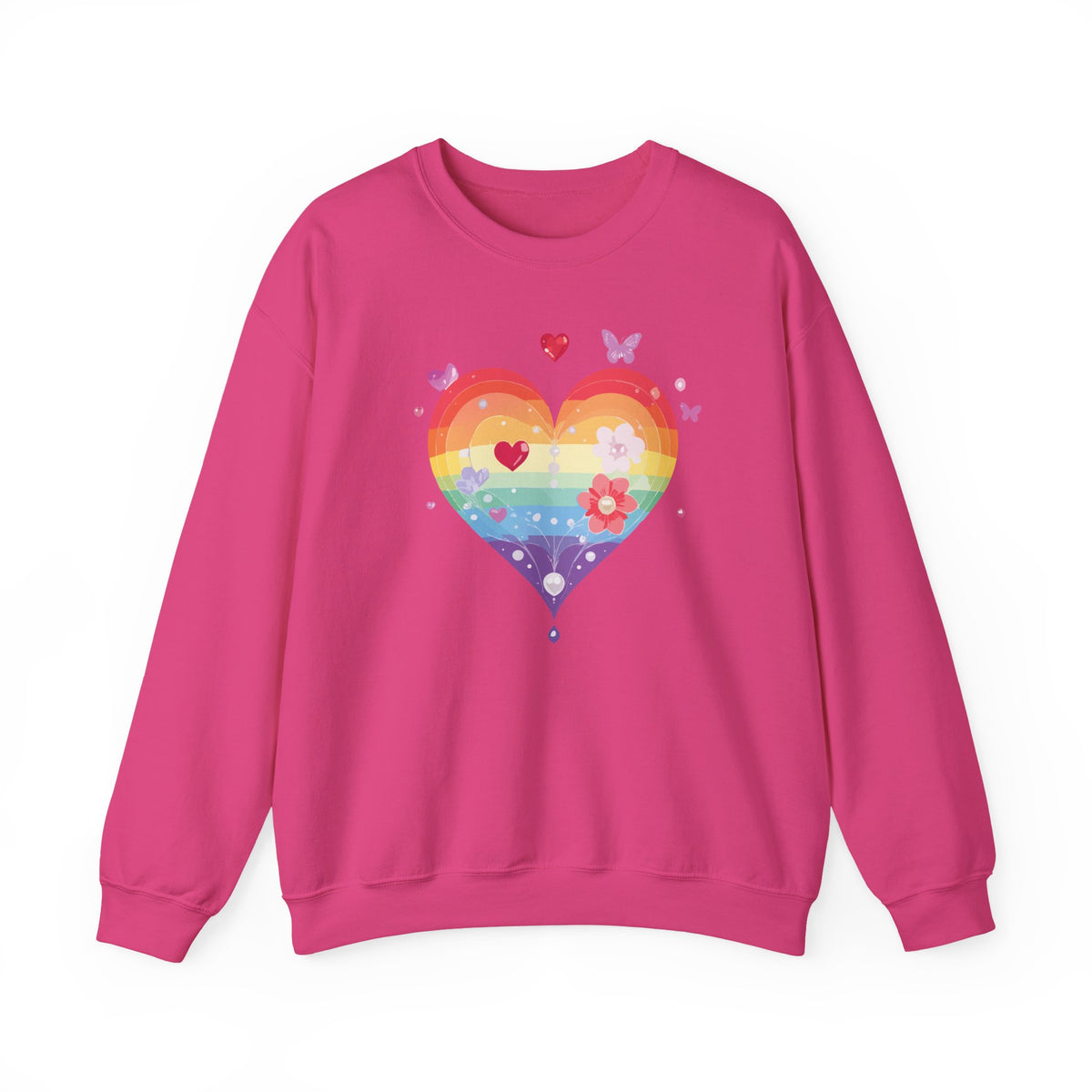 Rainbow Heart Sweatshirt, Floral Heart Sweatshirt, Floral Love Sweatshirt, Valentine's Day Sweatshirt, Rainbow Heart Floral Sweatshirt 115