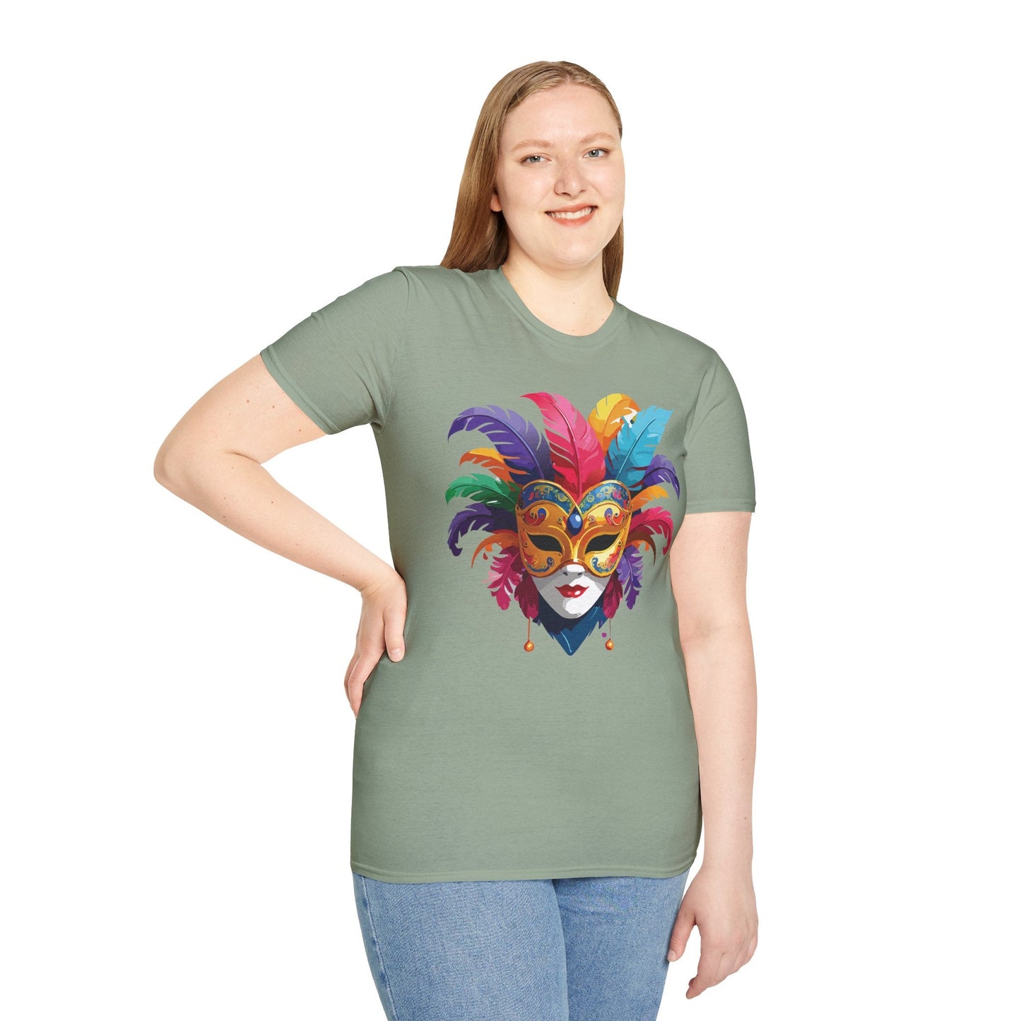 Unisex Mask Tee Shirt Gildan Softstyle 64000 Lightweight Comfortable Masquerade Design Tee
