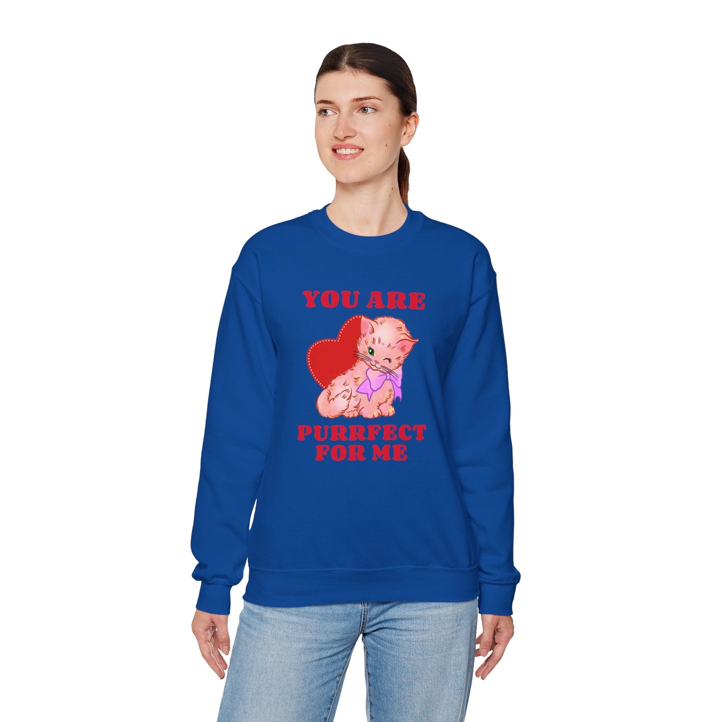 Cat Heart Sweatshirt Unisex Valentines Day Fifty Fifty Cotton Poly Blend Crewneck