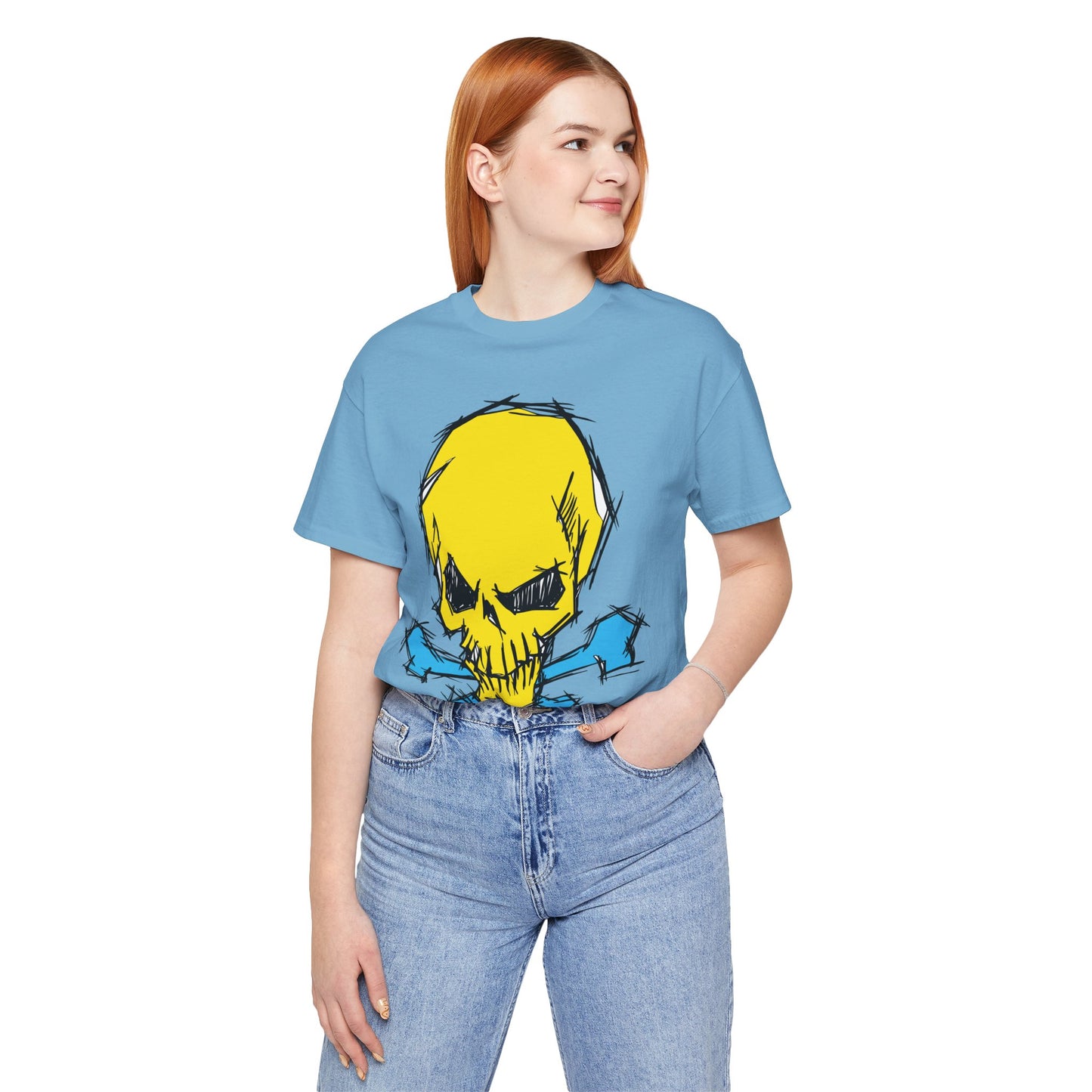 2-Yellow Skull Graphic Design Tee, Skull Shirt, Vintage Tees, Art Design T-Shirt, Vintage Graphic Tee, Art Shirts with Skulls