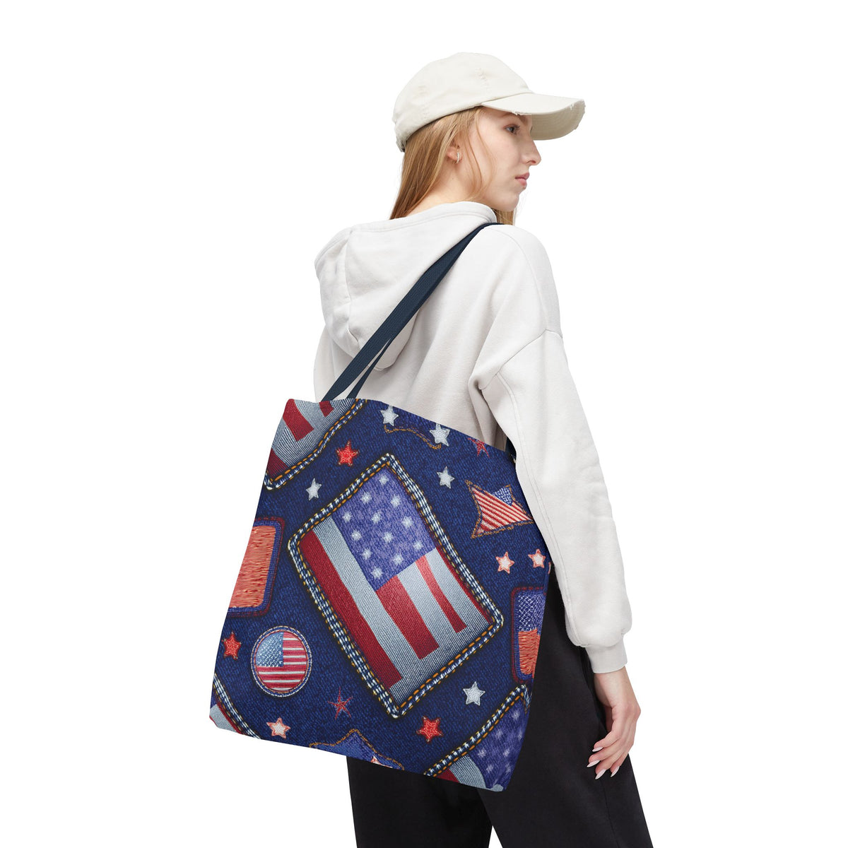 4th of July Graphic Denim Fabric Imitation Print Unisex Canvas Bag Poly Spun 3 Sizes Tote Bag 200-6