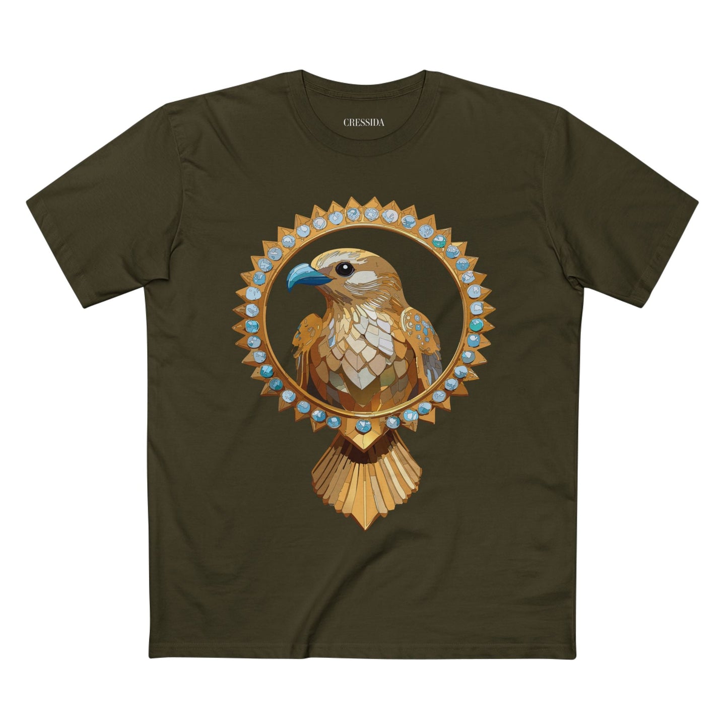 Bird Graphic Unisex 100 Cotton Tee With Unique Animal Golden Medallion Art Design 18
