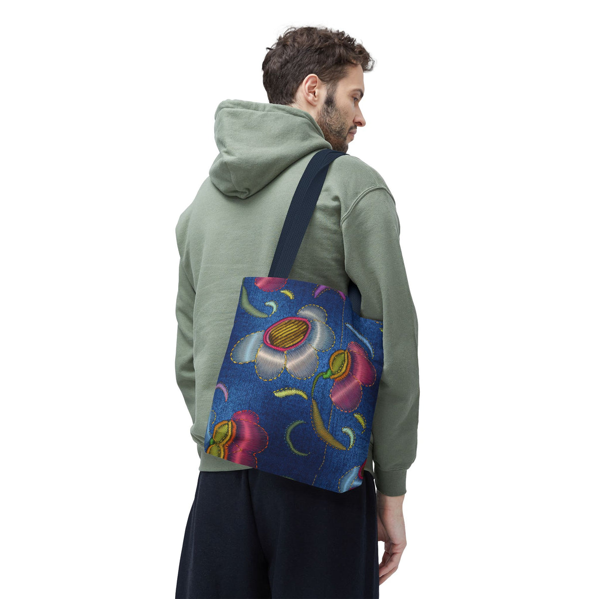 Denim Fabric Imitation Print Unisex Canvas Bag Poly Spun 3 Sizes Tote Bag 159-7