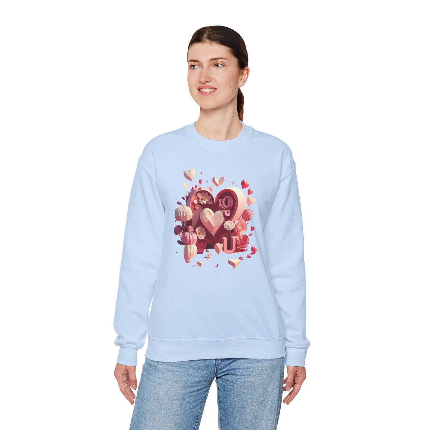 Unisex Floral Big Heart Sweatshirt, Love Floral Sweatshirt, Floral Heart Sweatshirt, 50/50 Cotton-Poly Valentine's Day Sweatshirt 09